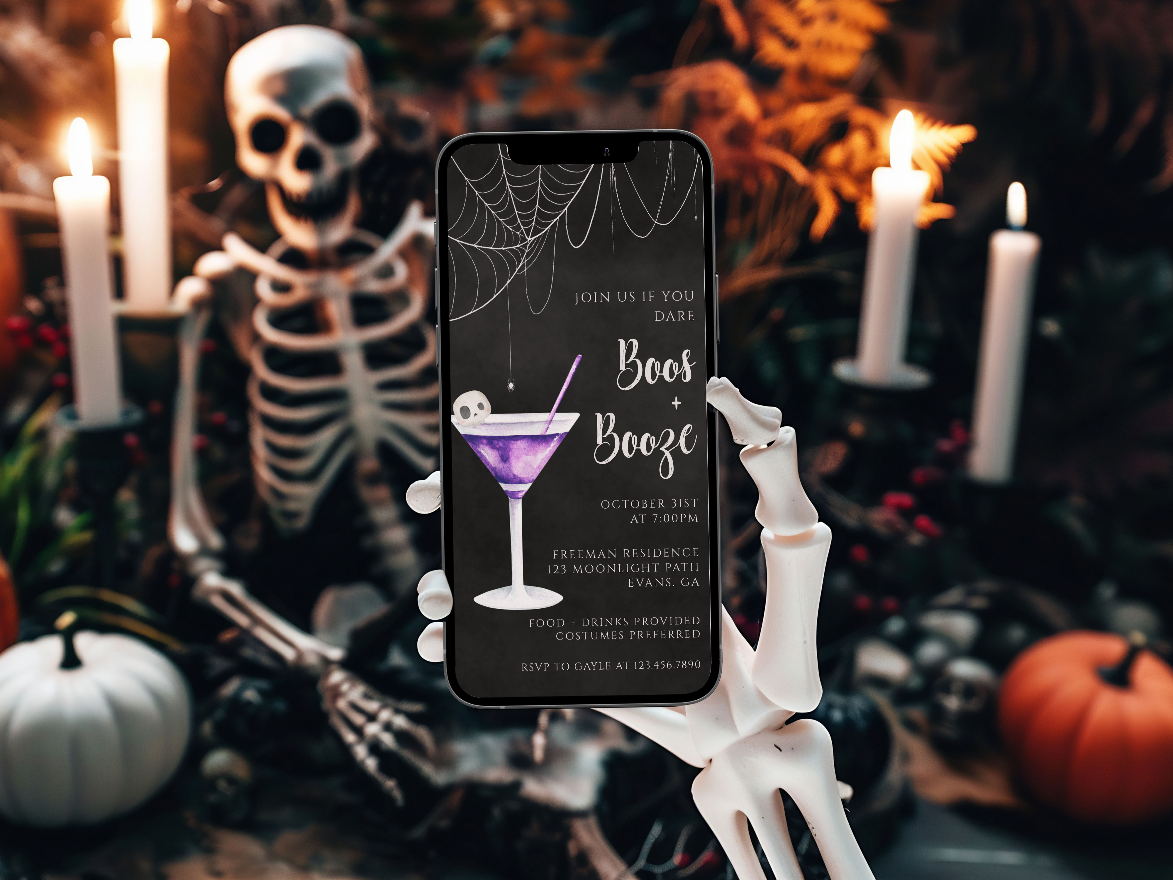 Boos & Booze Smart Phone Black Invitation- Purple Martini design preview