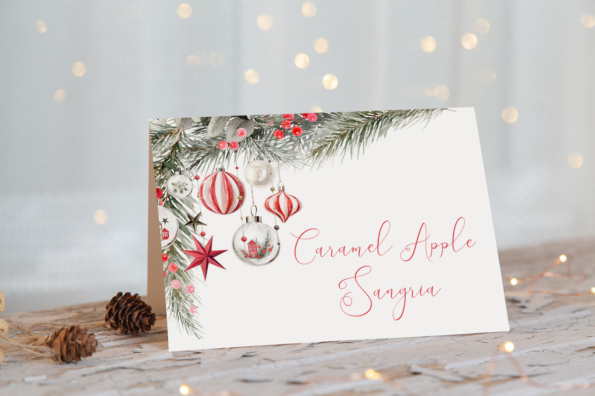 Red Ornaments Food Cards design preview