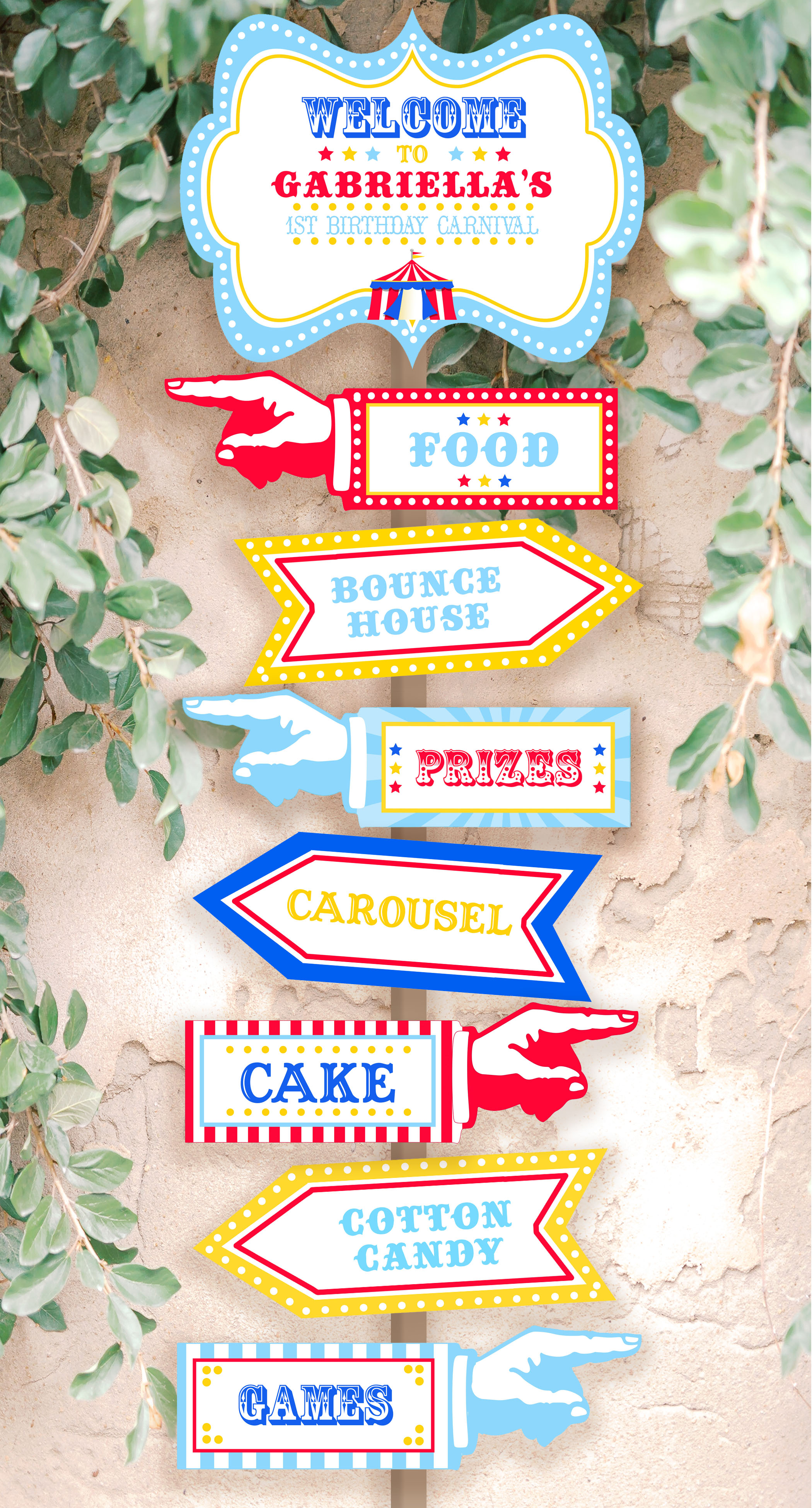 Bright Red & Royal Blue Circus Directional Signs design preview