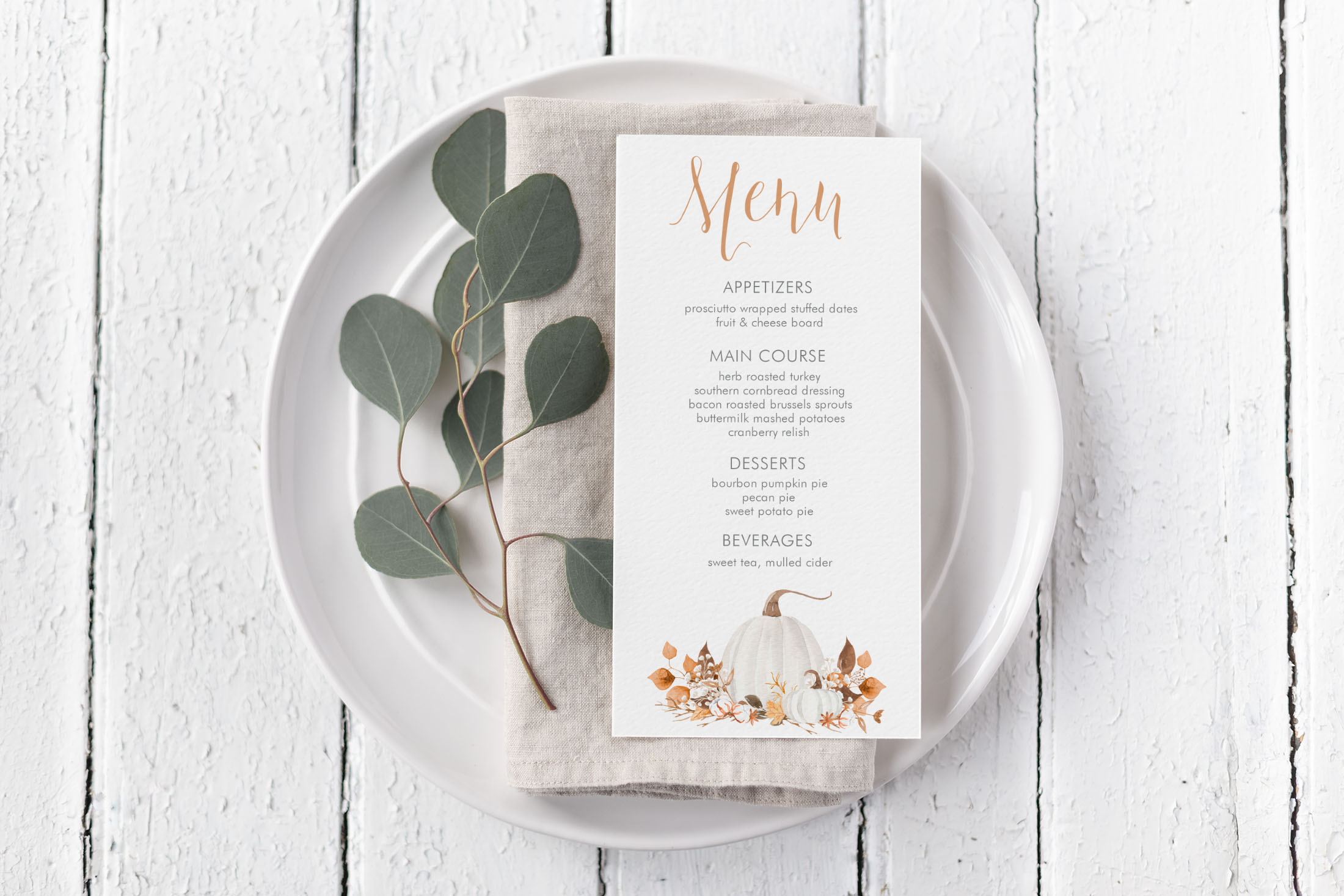 Ivory Pumpkins Menu Card design preview