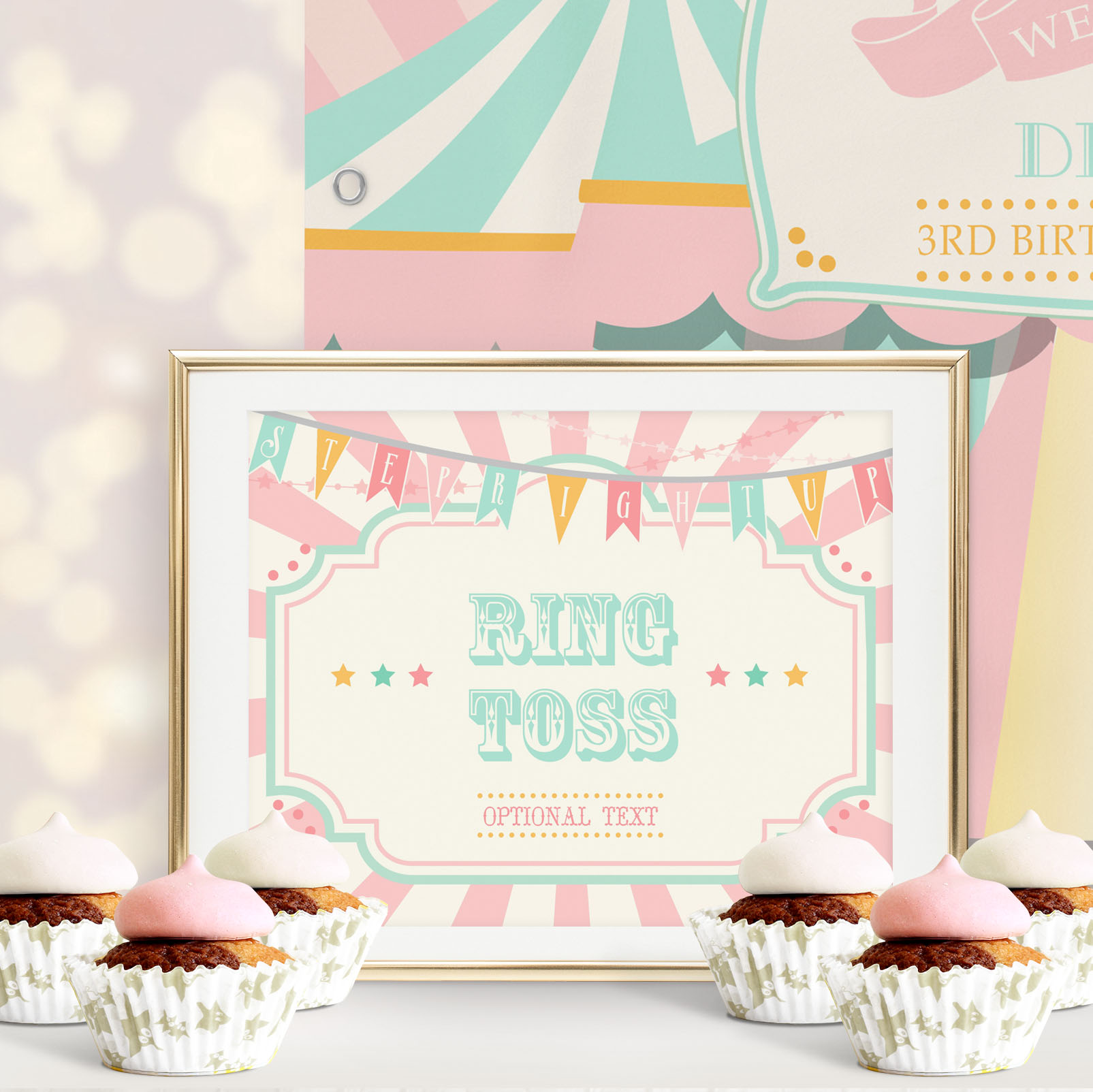 Pink & Mint Circus Game Sign- Pink & Ivory Sunburst design preview