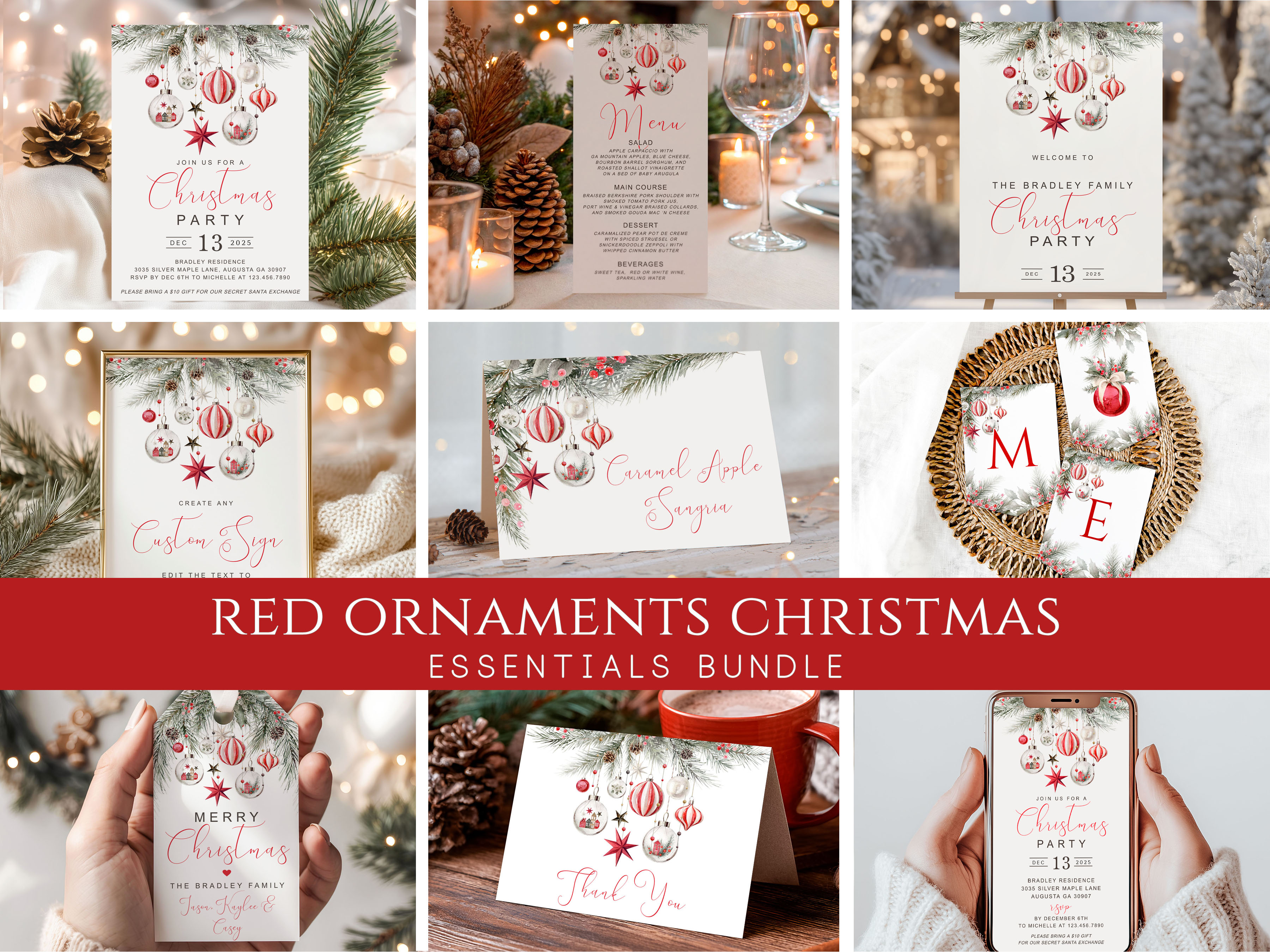 Red Ornaments Christmas Essentials Kit design preview