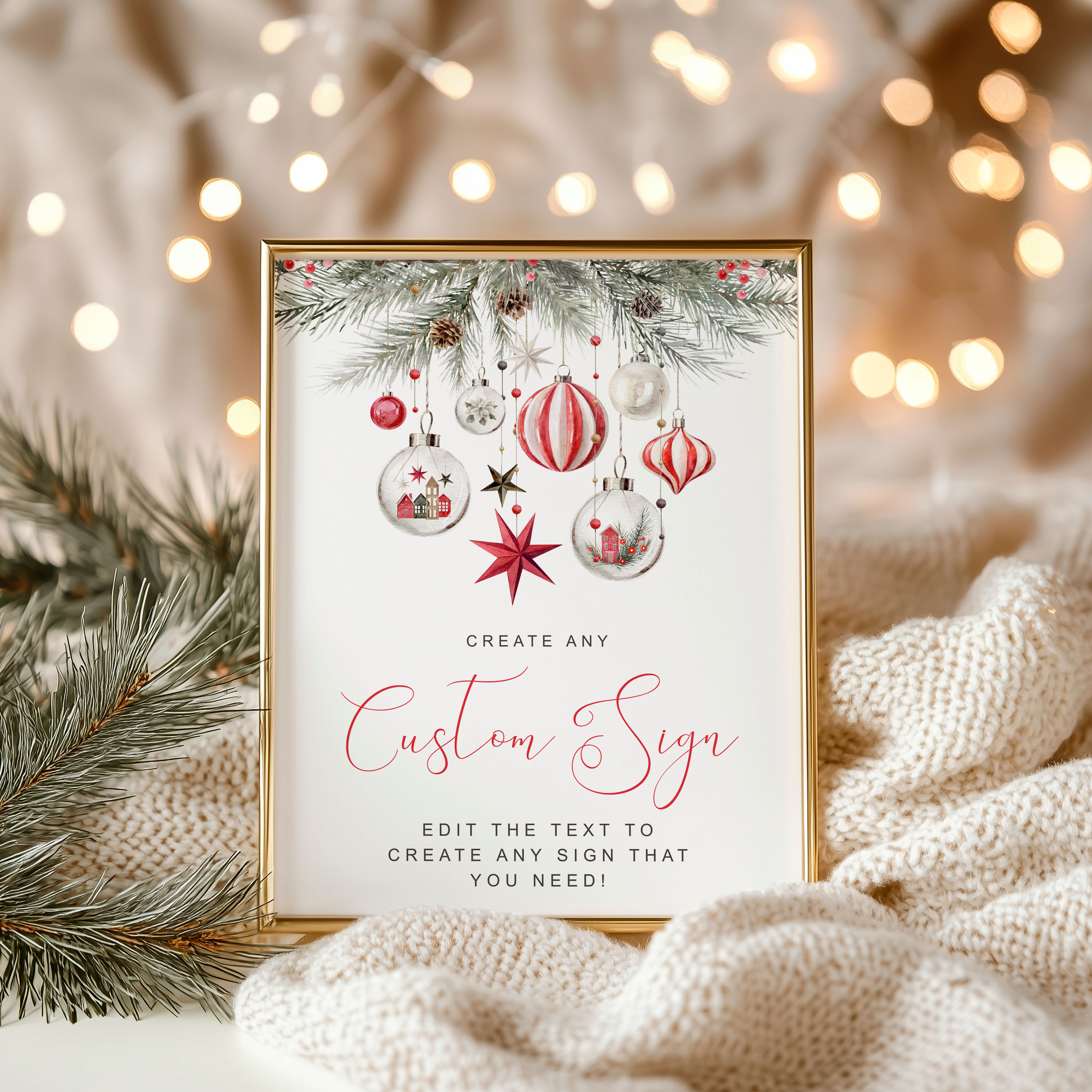 Red Ornaments DIY Signs design preview