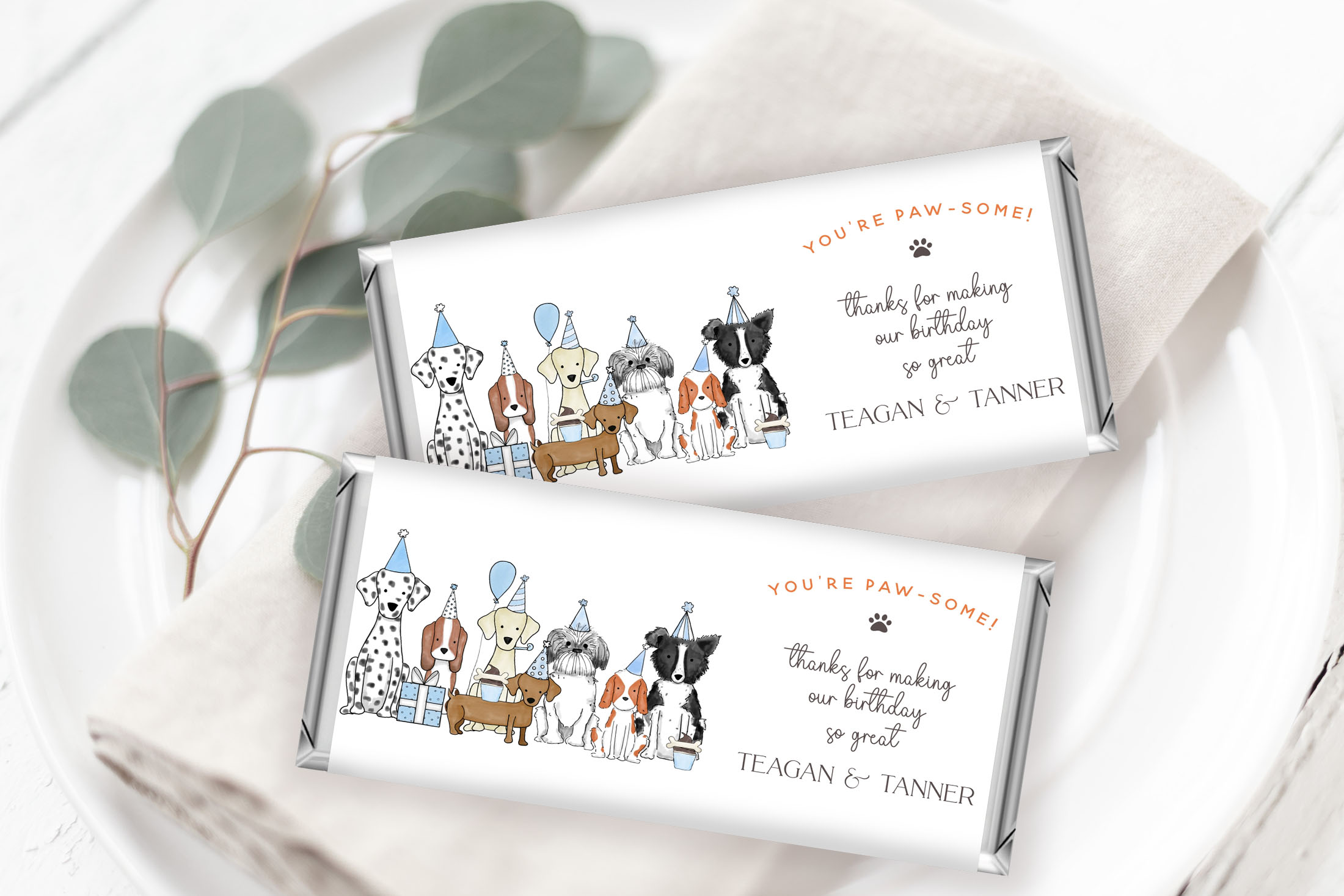 Let's Pawty Candy Wrappers- Blue design preview