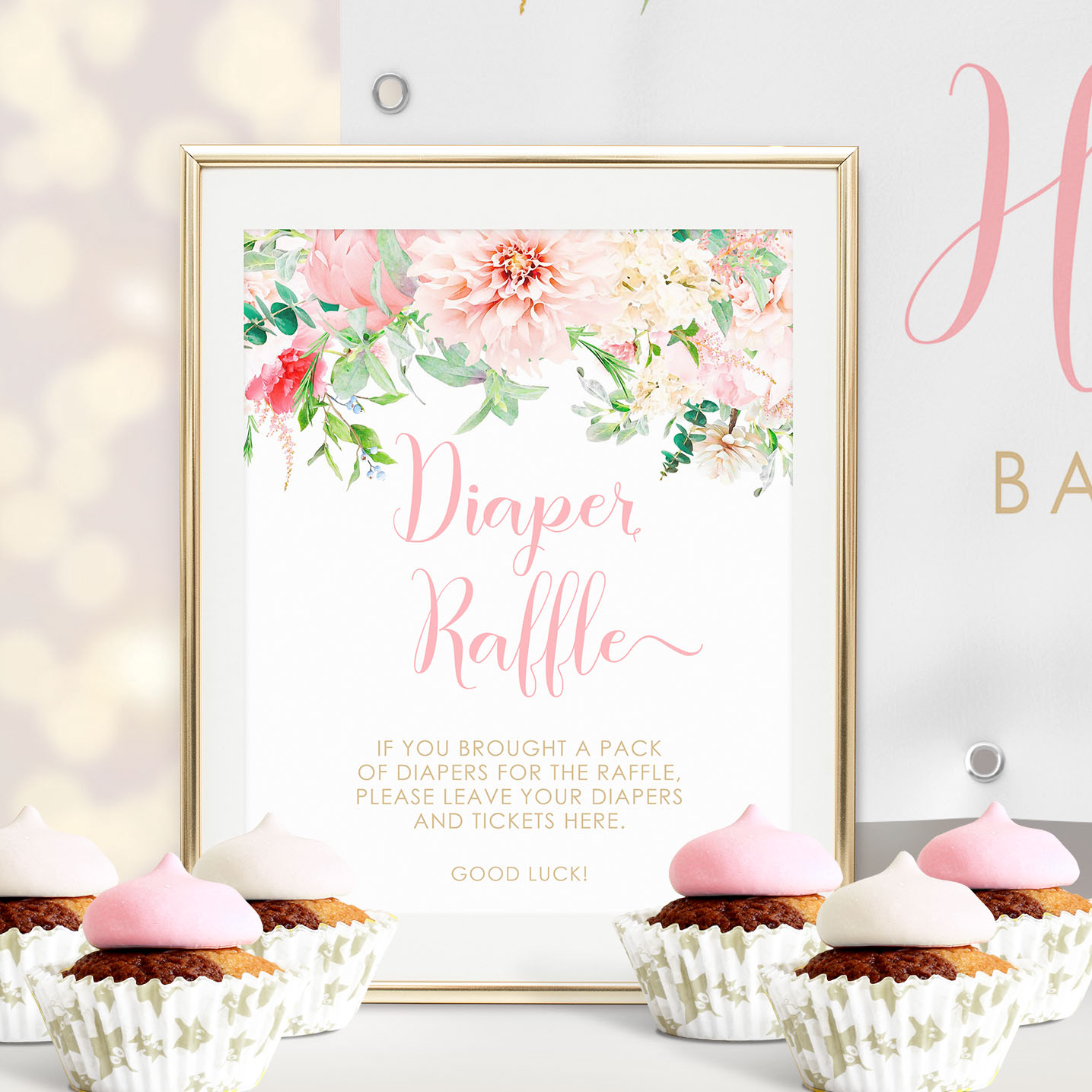 Pink Floral Diaper Raffle Sign design preview