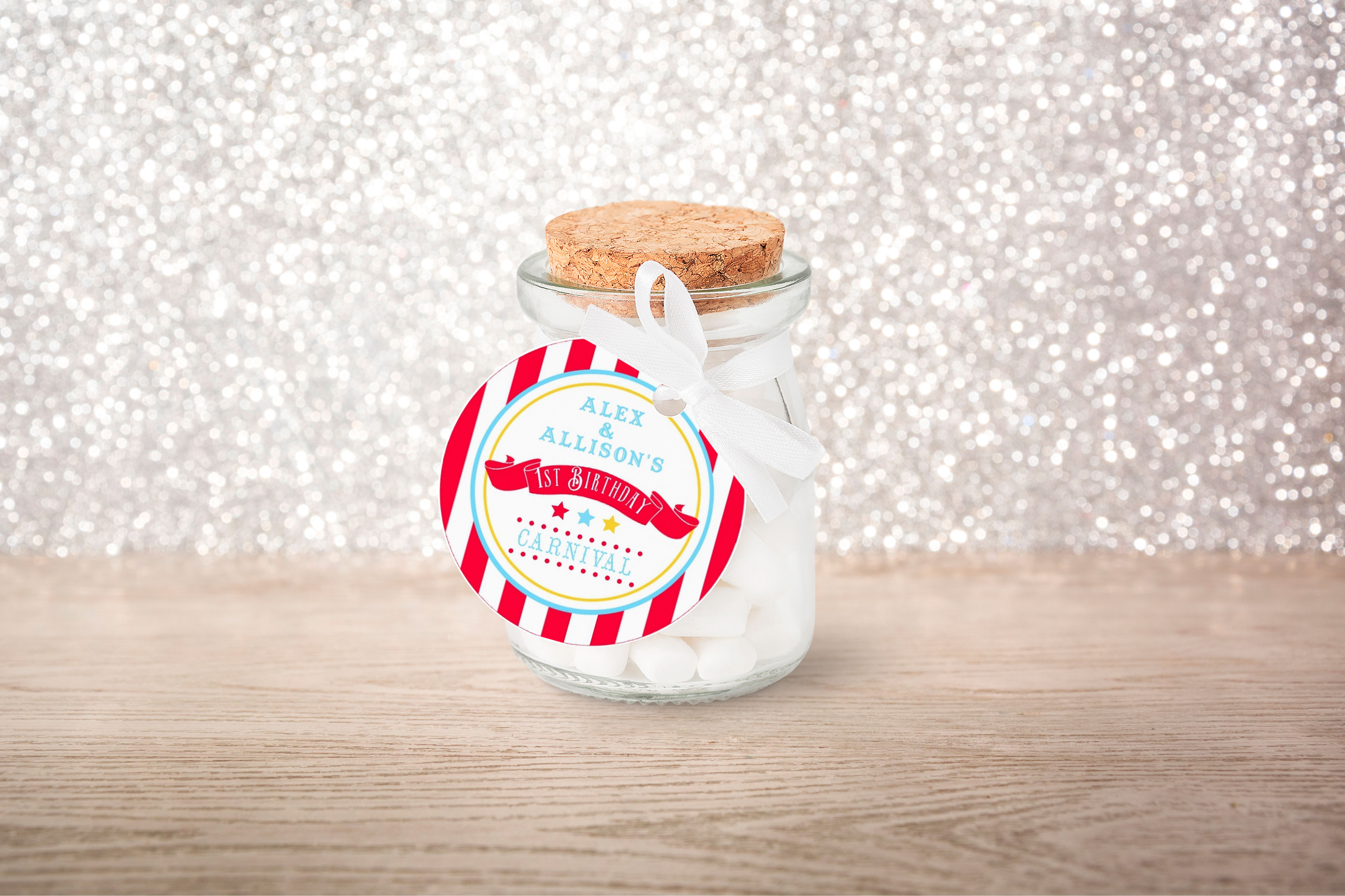 Bright Red Circus Favor Tag/Labels- Red Stripes design preview