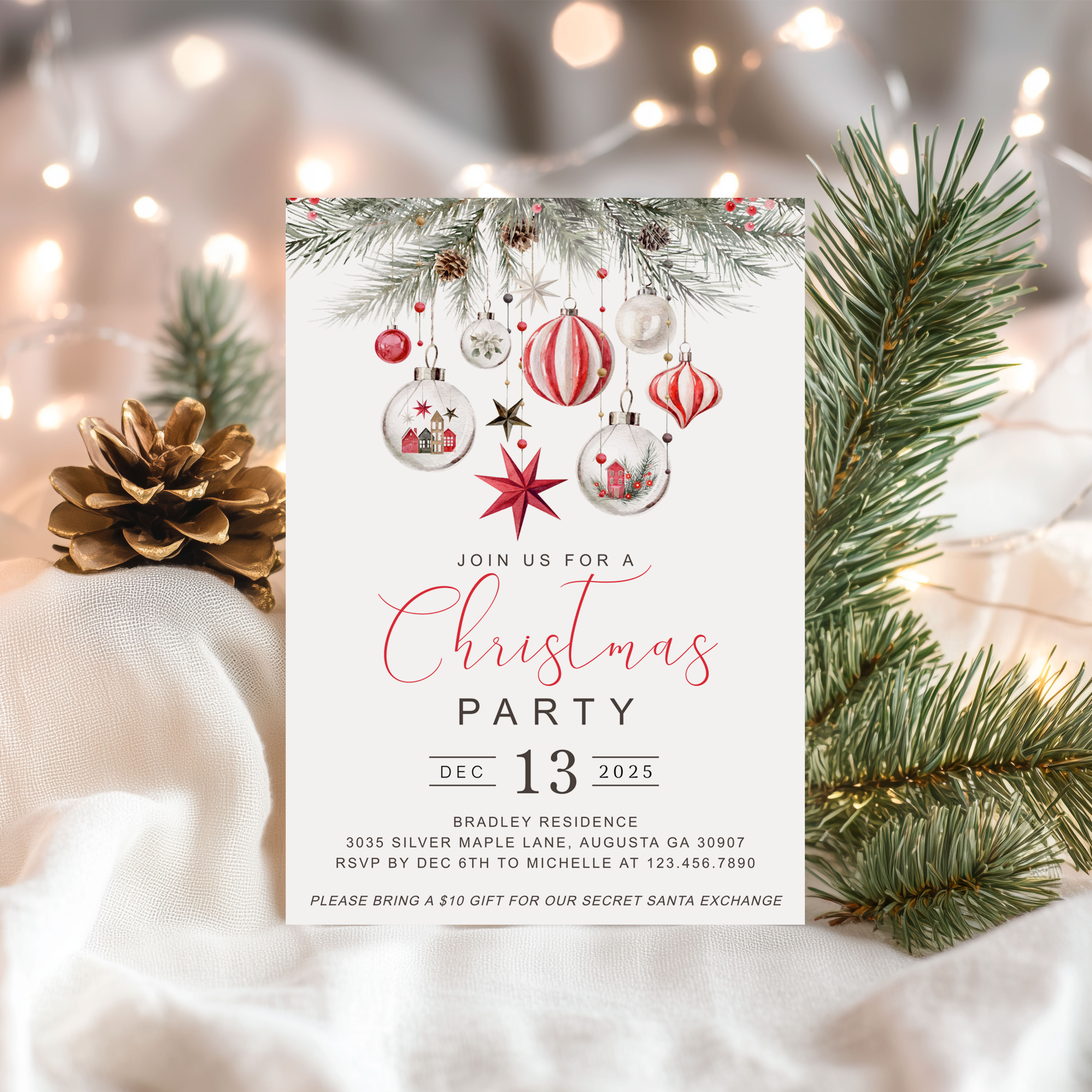 Red Ornaments Invitation design preview