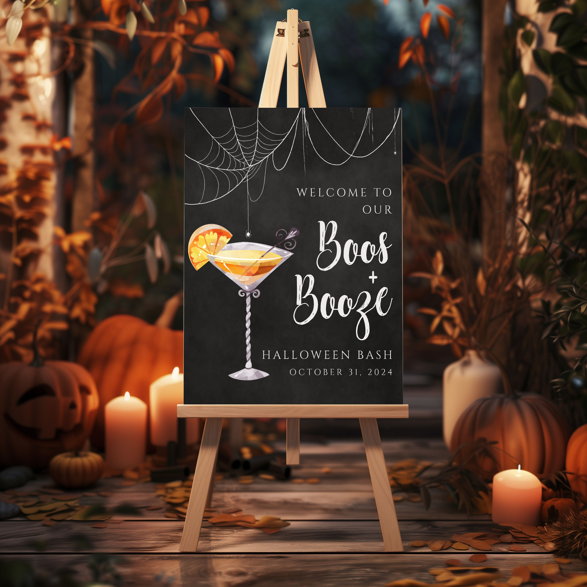 Boos & Booze Halloween Welcome Signs- Black- Orange Martini design preview