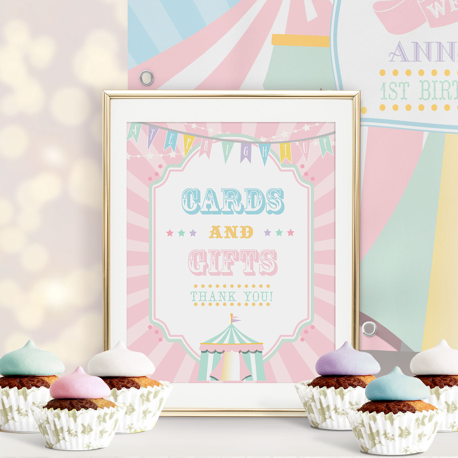 Pastel Circus Cards & Gifts Sign- Pink Burst design preview