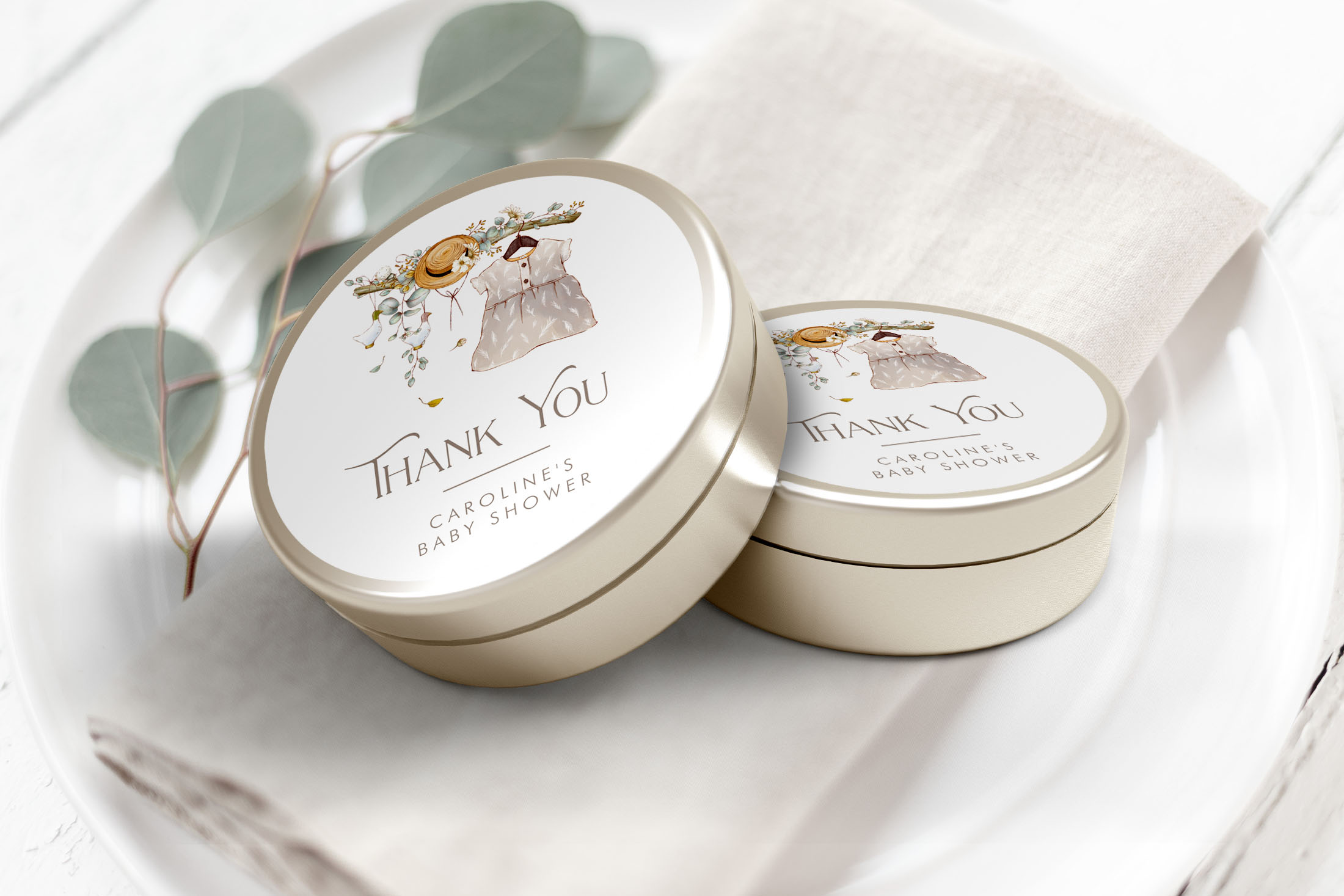 Vintage Baby Shower Favor Circles- Baby Girl design preview