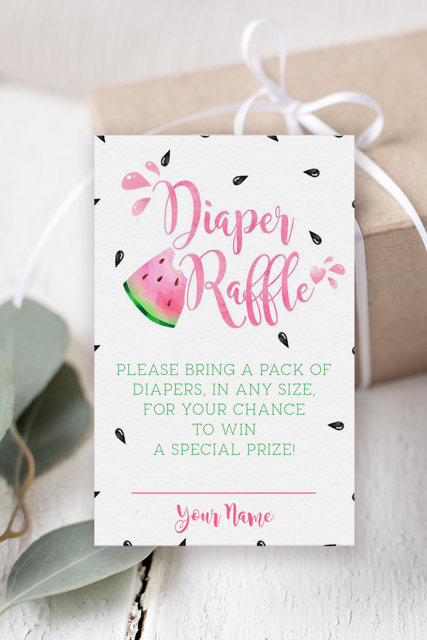 Watermelon Diaper Raffle Cards design preview