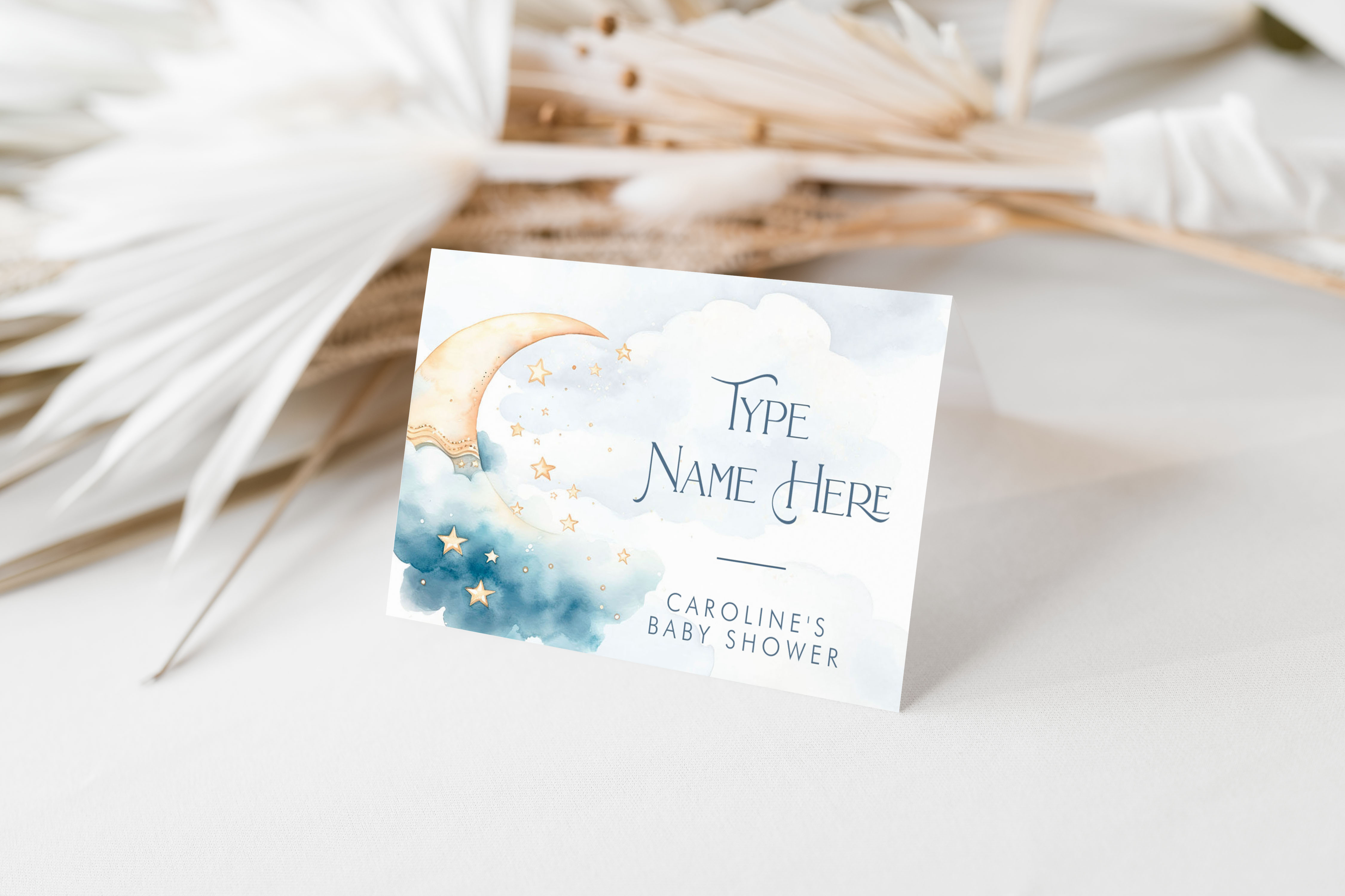 Over the Moon Name/Place Cards- Blue design preview