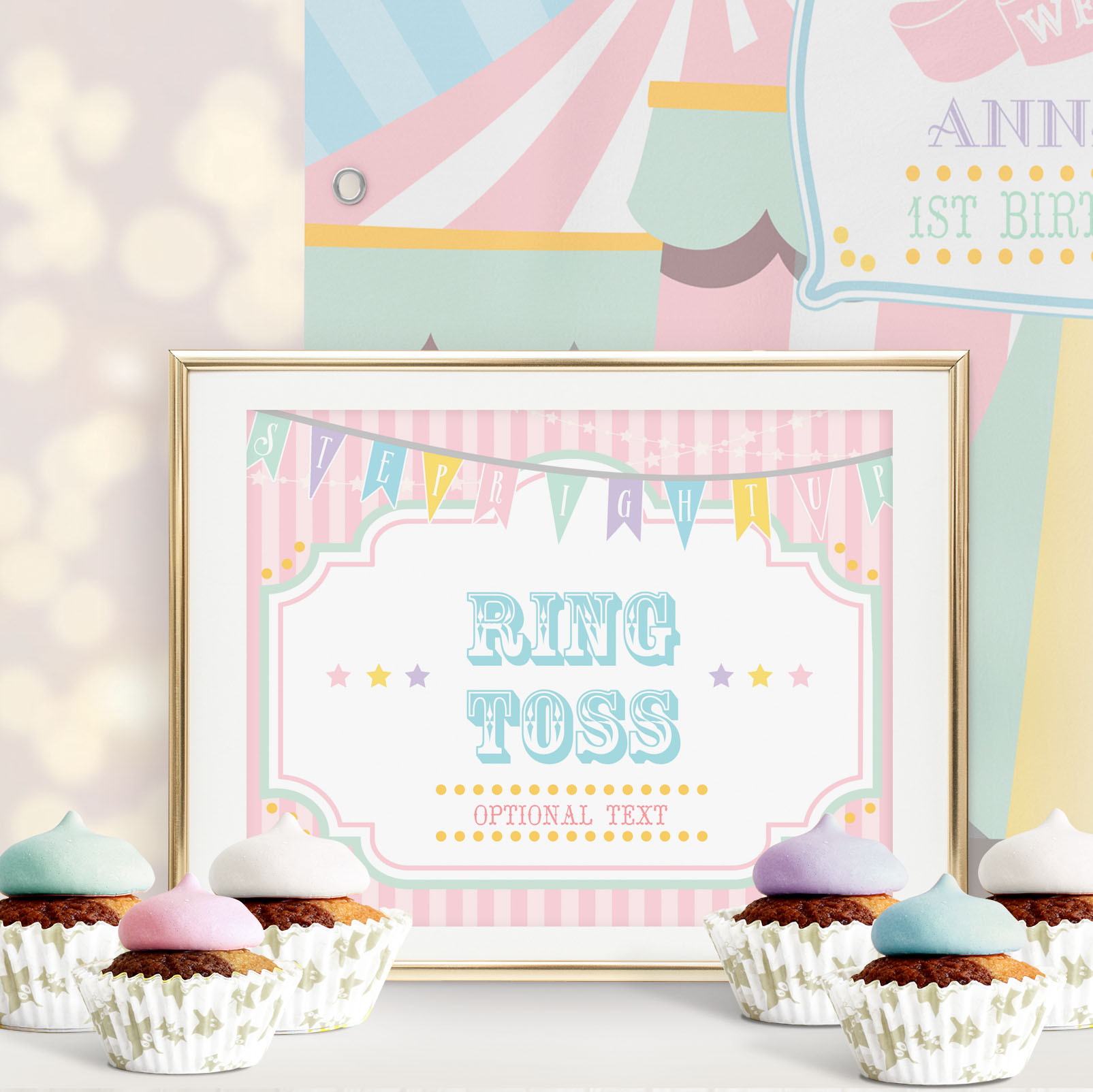Pastel Circus Game Sign- Pink Stripes design preview