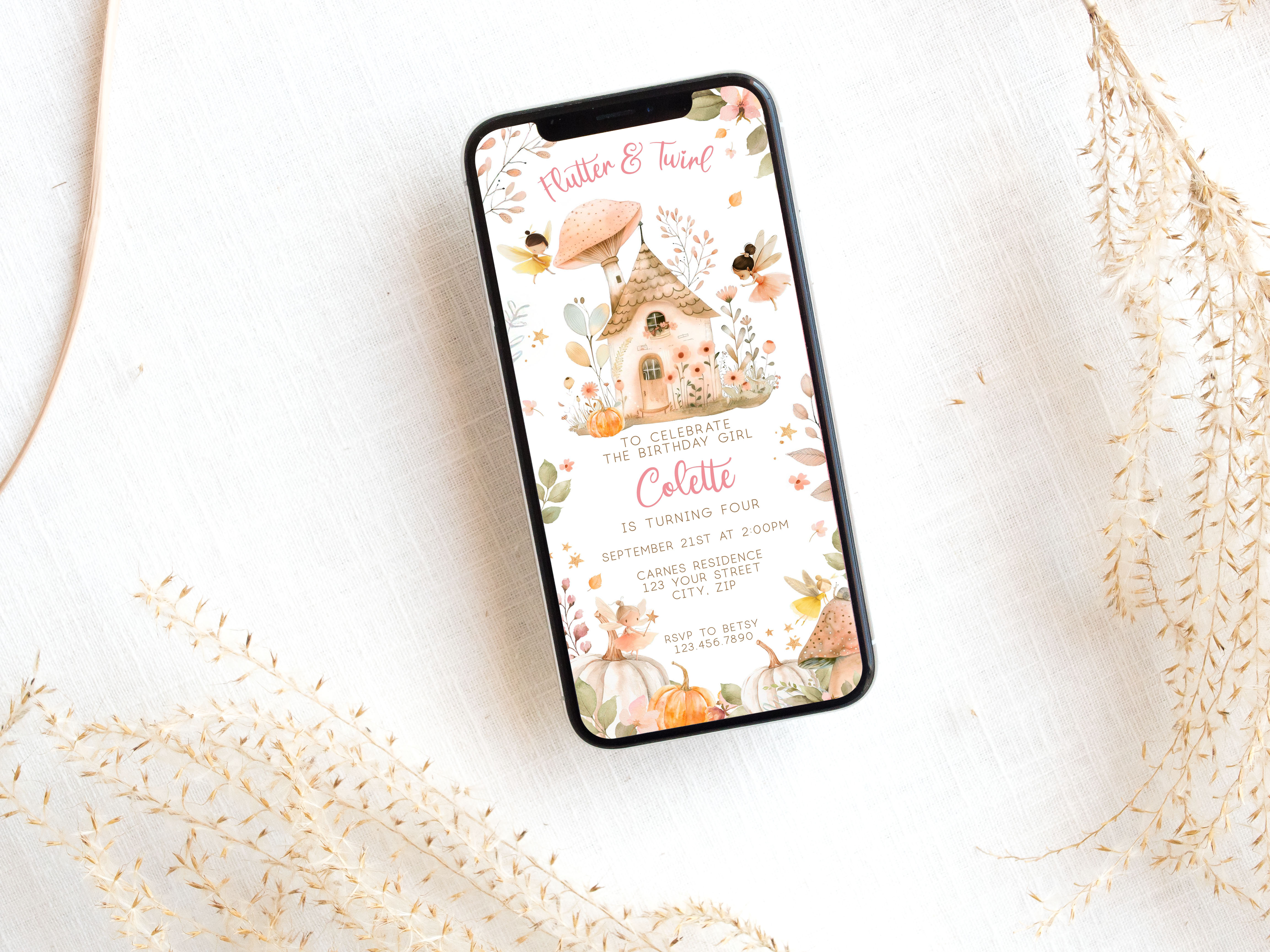 Autumn Fairies Smart Phone Invitations design preview