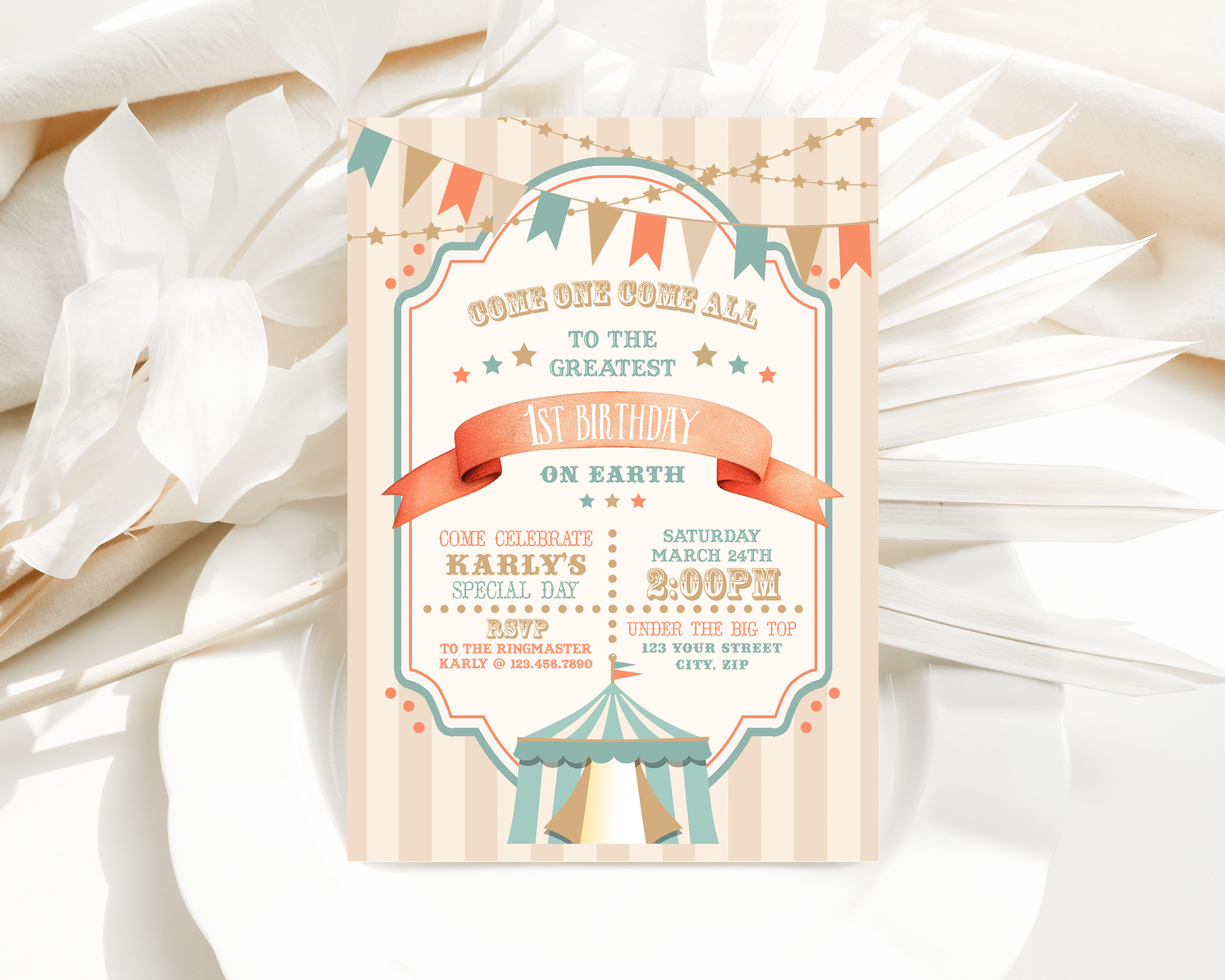 Boho Circus Invitation- Stripe design preview