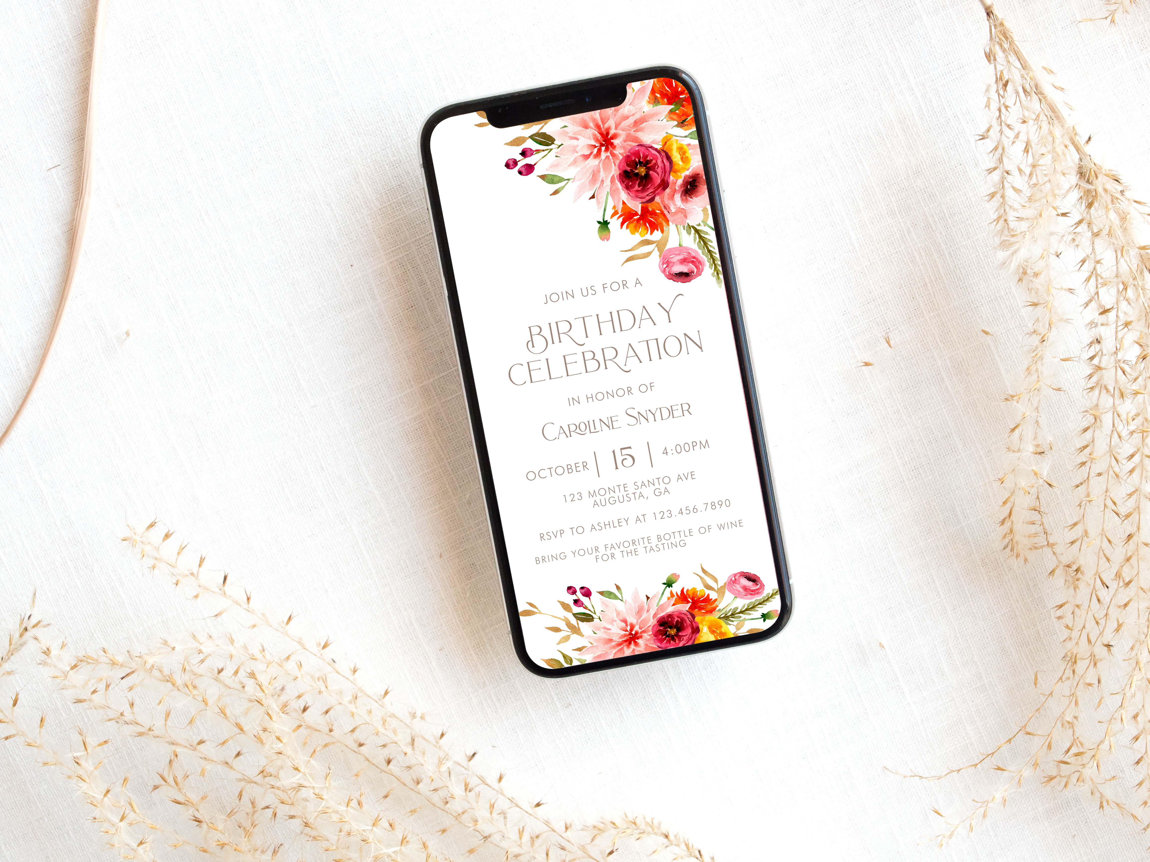 Fall Floral Smart Phone Invitation- Birthday design preview