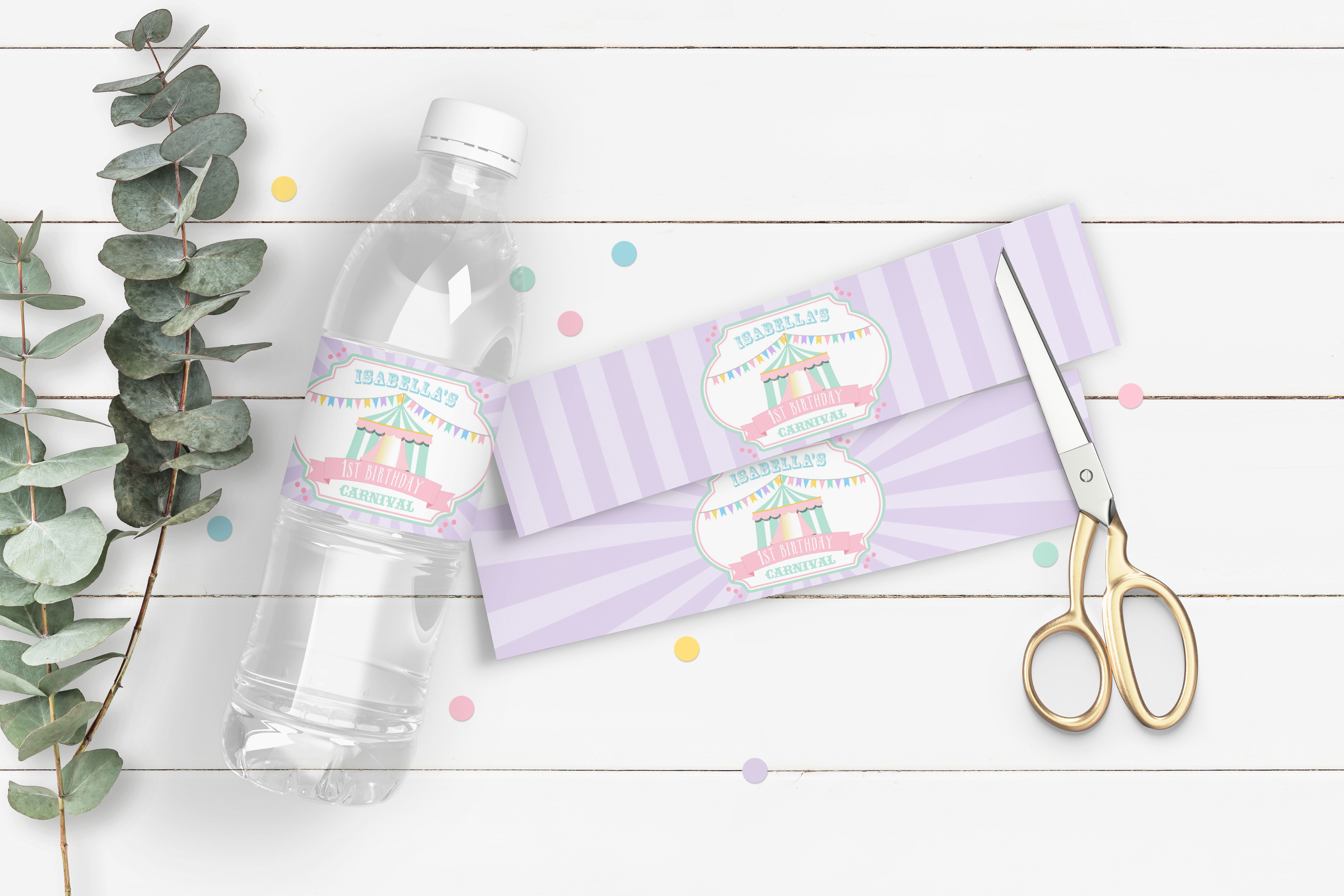 Pastel Circus Drink Labels- Purple design preview