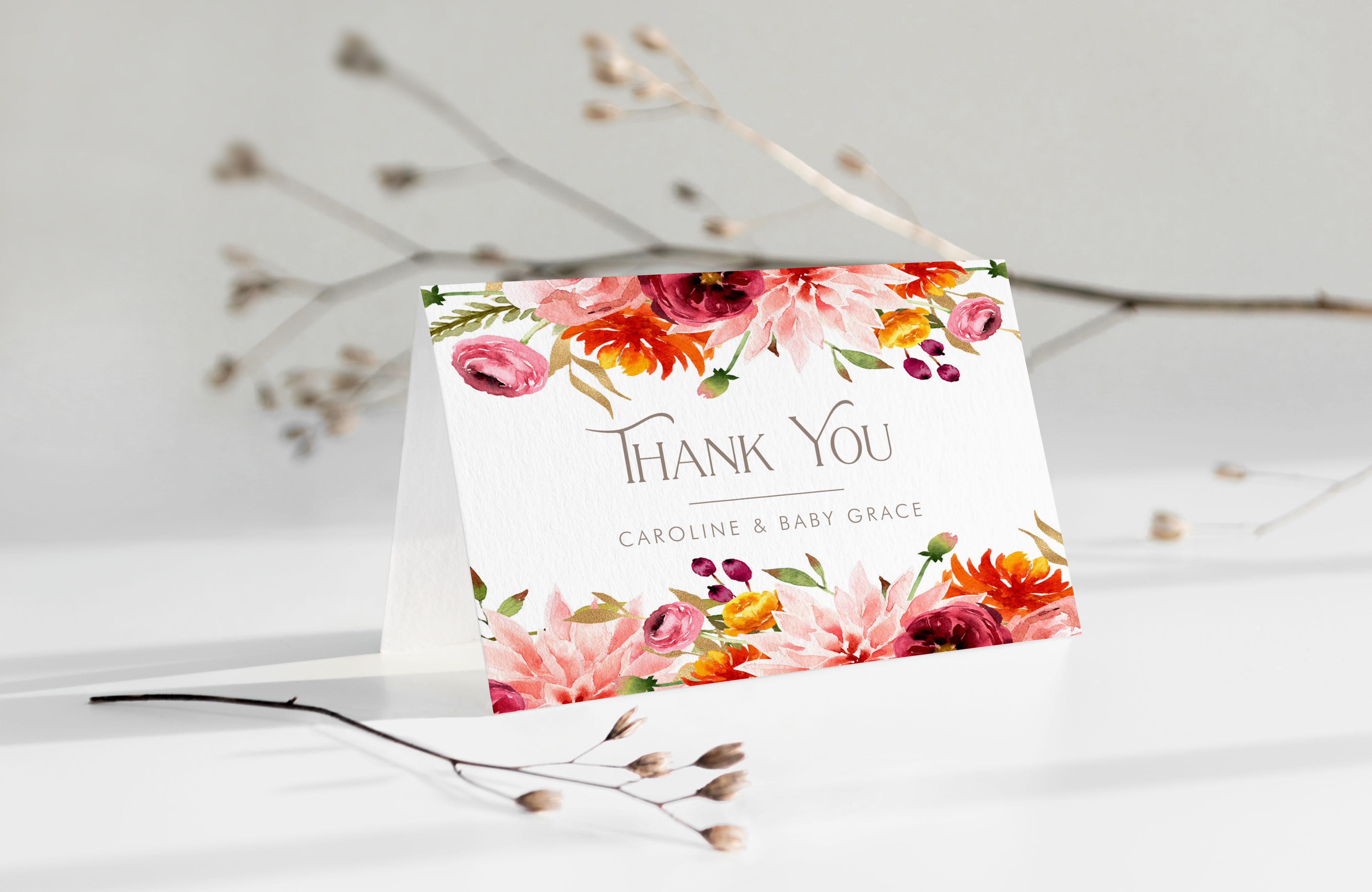 Fall Floral Thank You Cards design preview