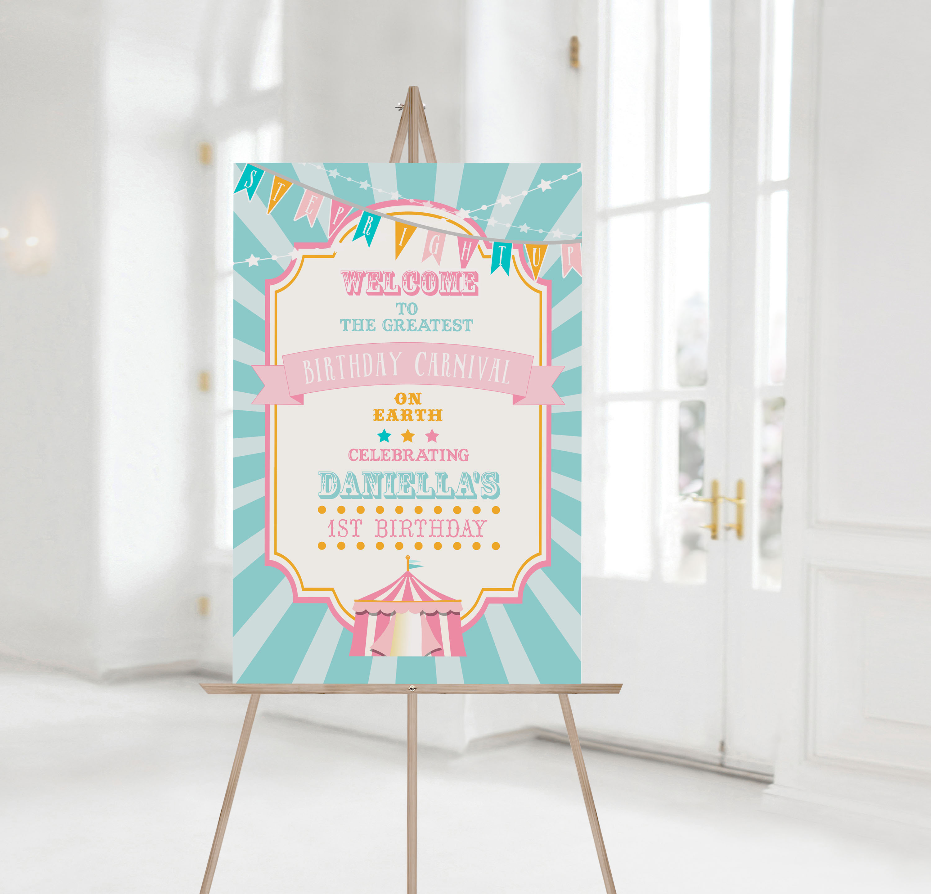 Pink & Teal Circus Welcome Signs- Burst design preview