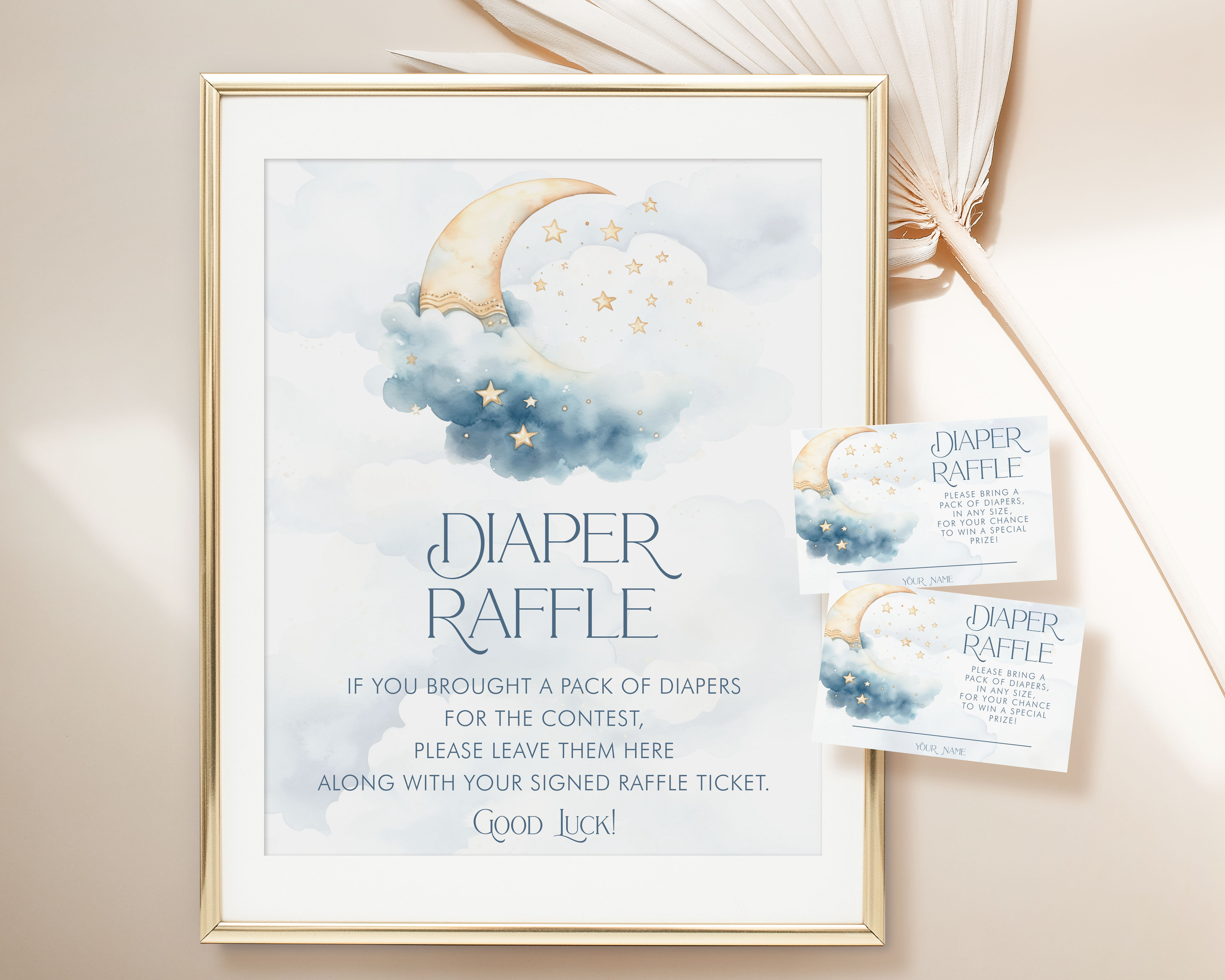 Over the Moon Diaper Raffle Sign & Card- Blue design preview