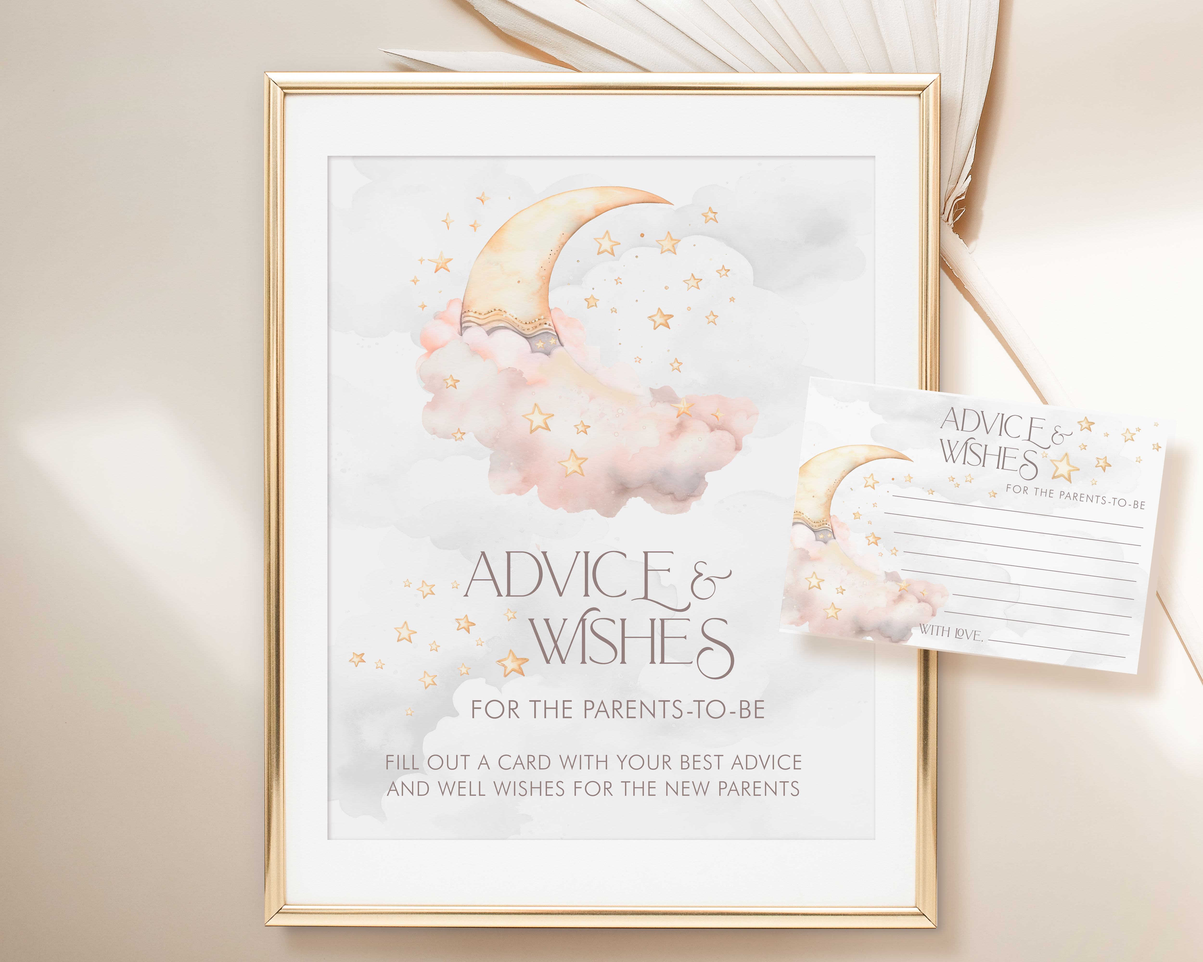 Over the Moon Baby Shower Advice Sign & Card- Pink design preview