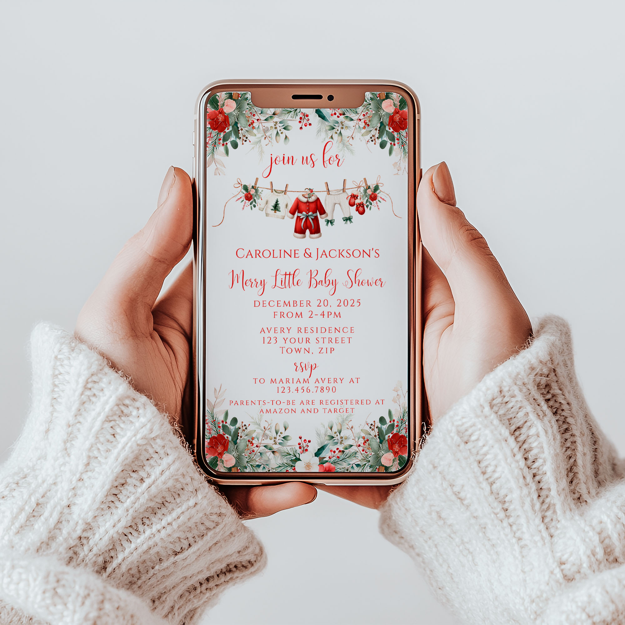 Merry Little Baby Shower Smart Phone Invitations design preview