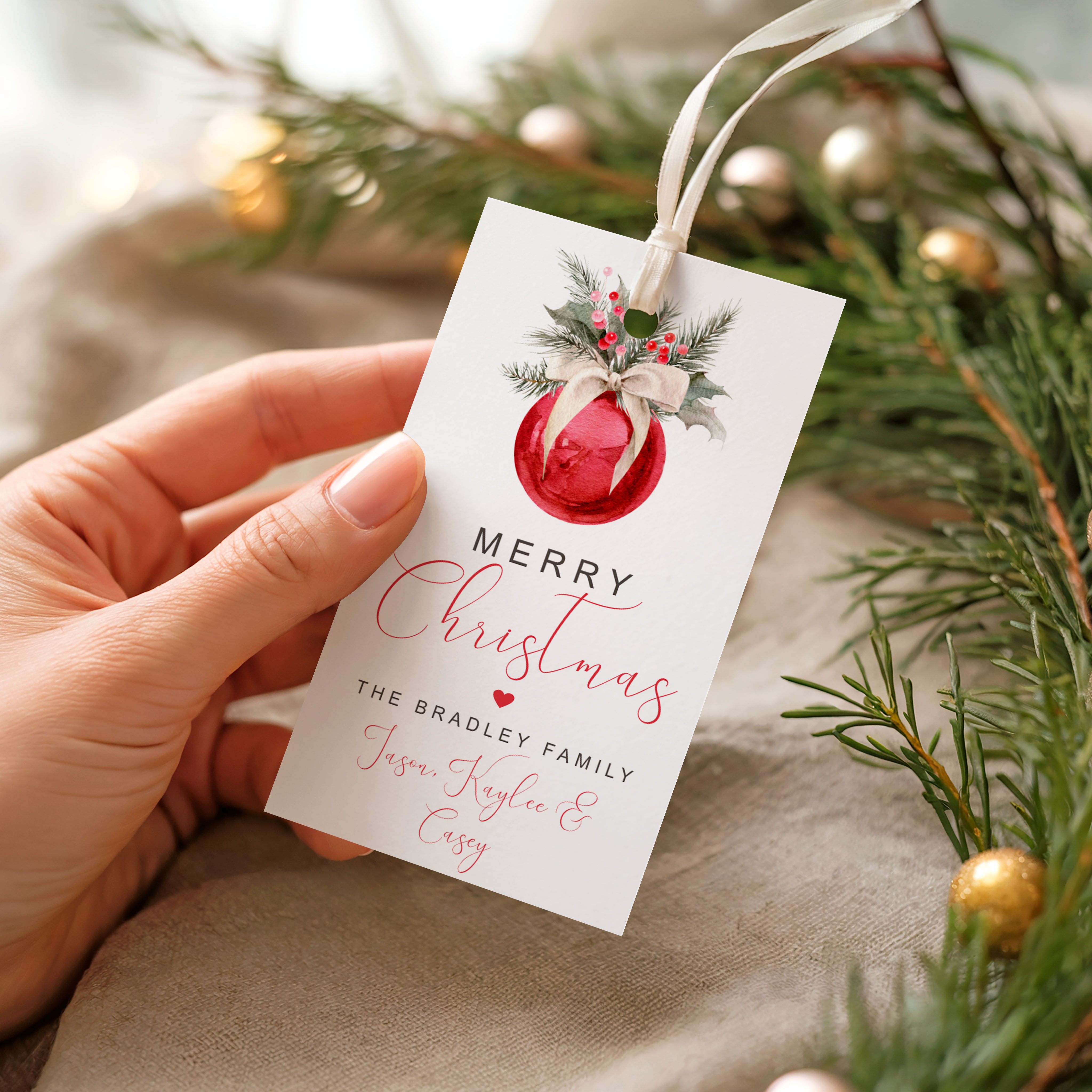 Single Red Ornament Rectangle Tag design preview