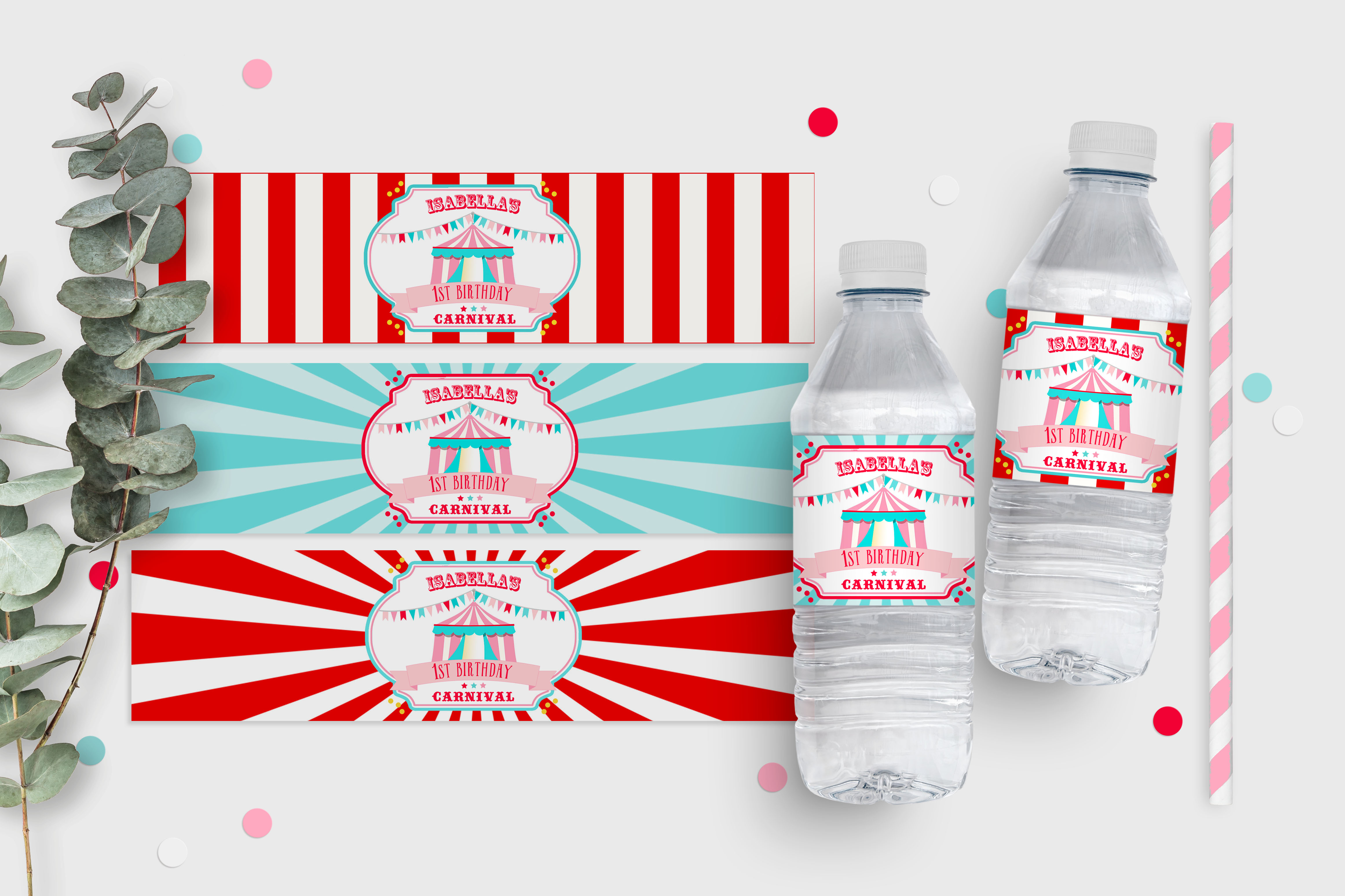 Red & Pink Circus Drink Labels design preview