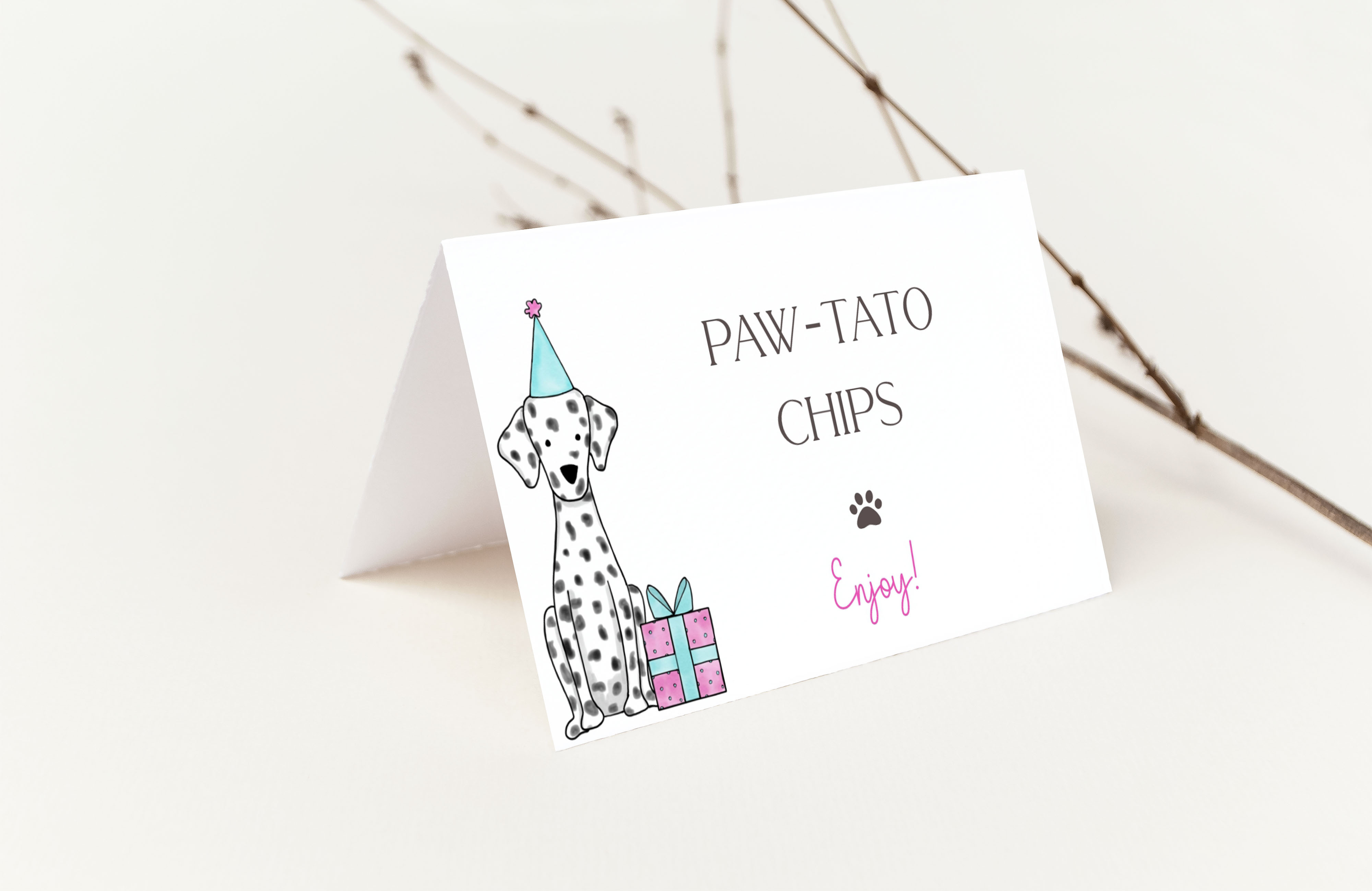 Let's Pawty Food Cards- Pink design preview