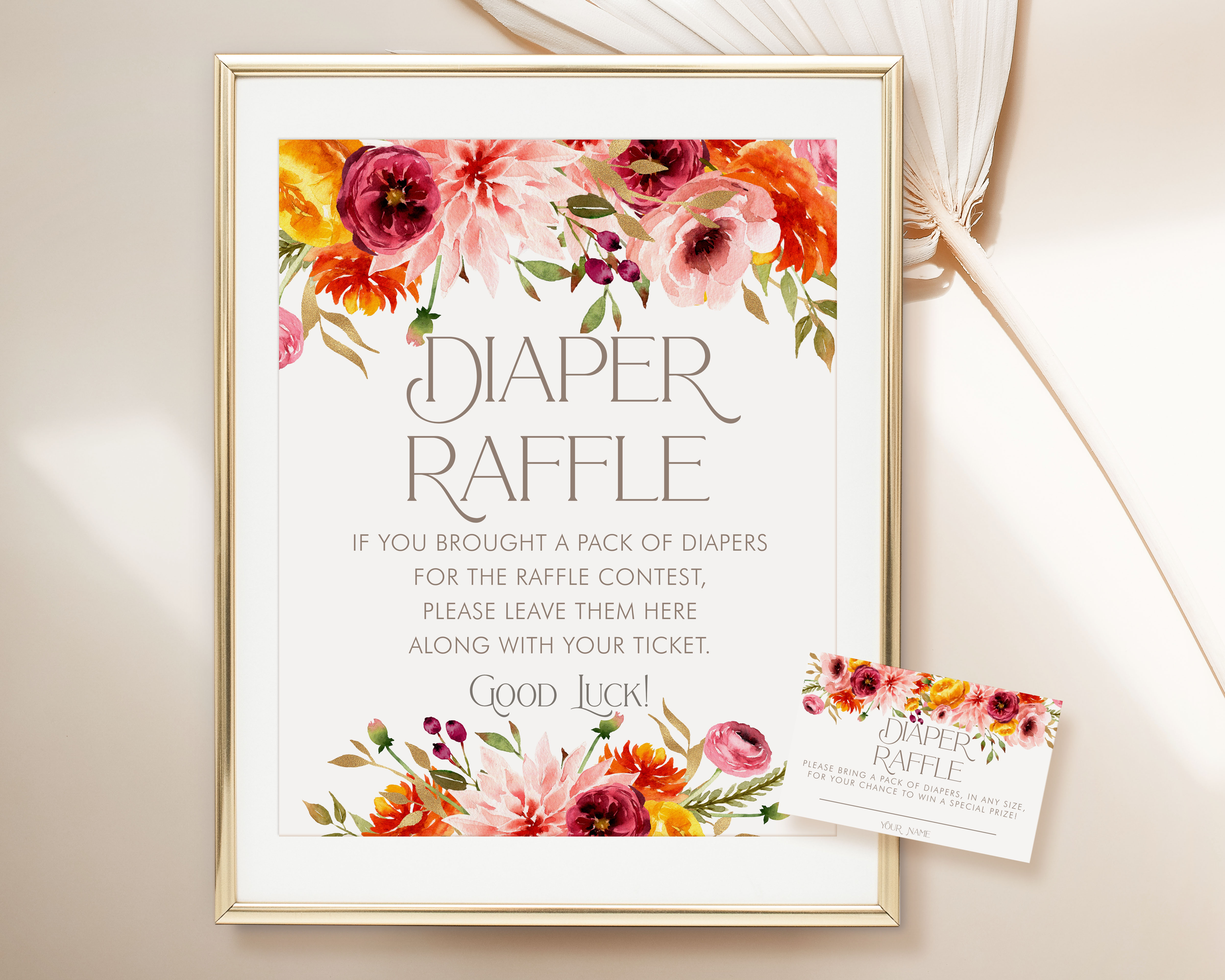 Fall Floral Diaper Raffle Signs & Cards design preview