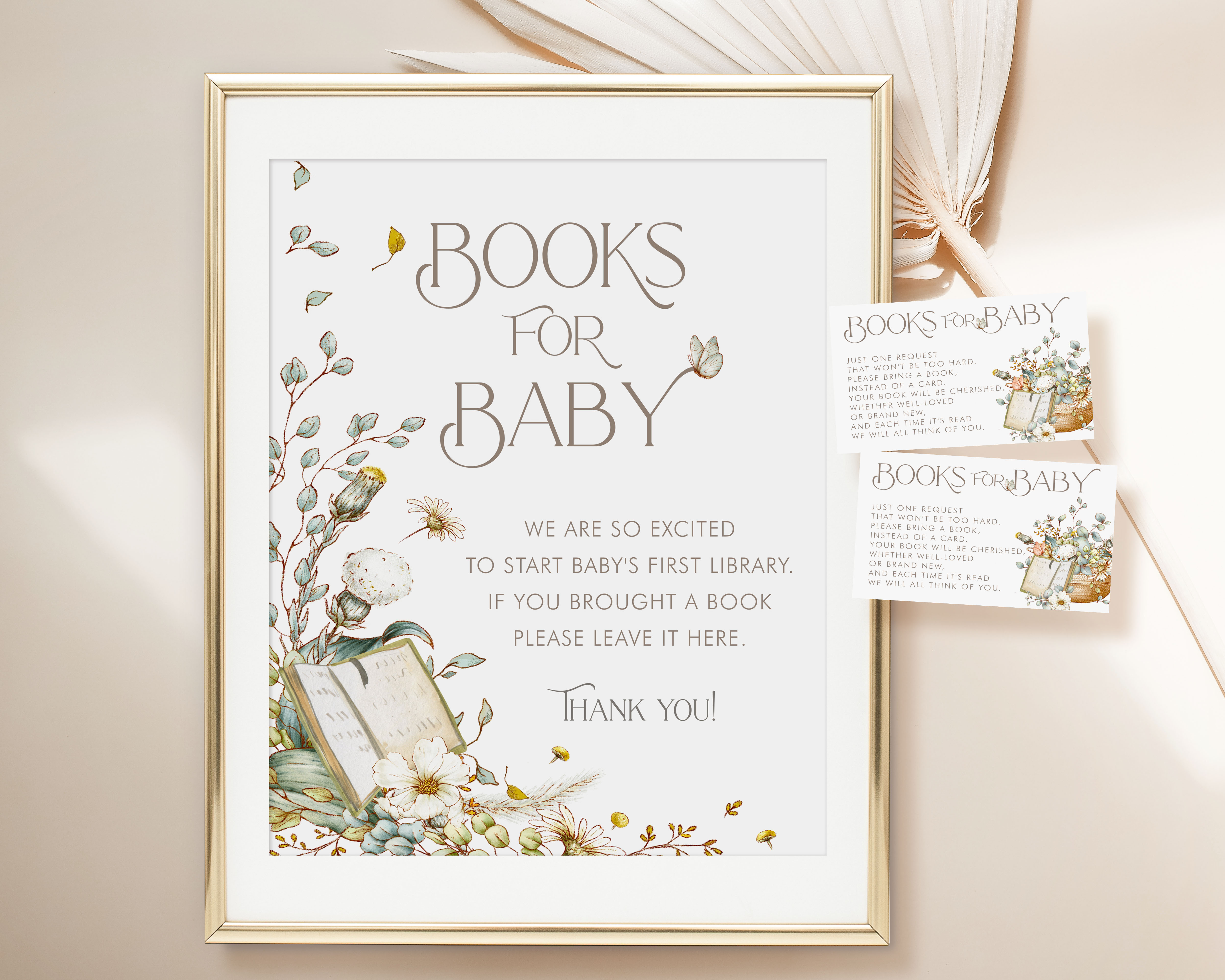 Vintage Baby Shower Books for Baby SIgn & Card design preview