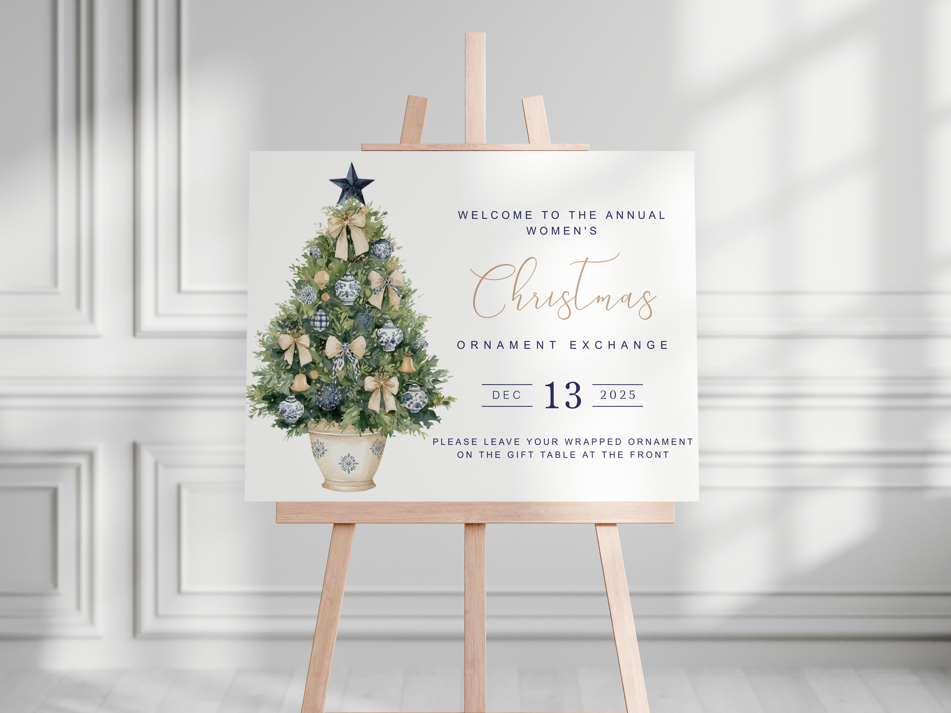 Blue & Gold Chinoiserie Christmas Tree Welcome Signs design preview