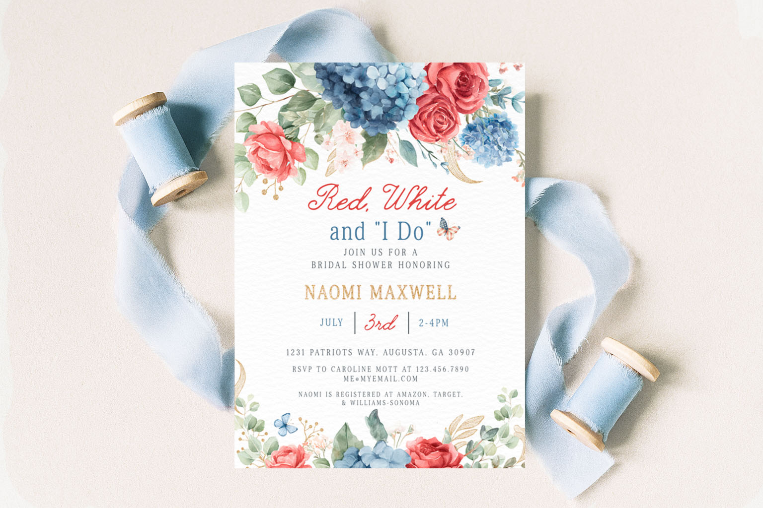 Red, White and I Do Bridal Shower Invitation2 design preview
