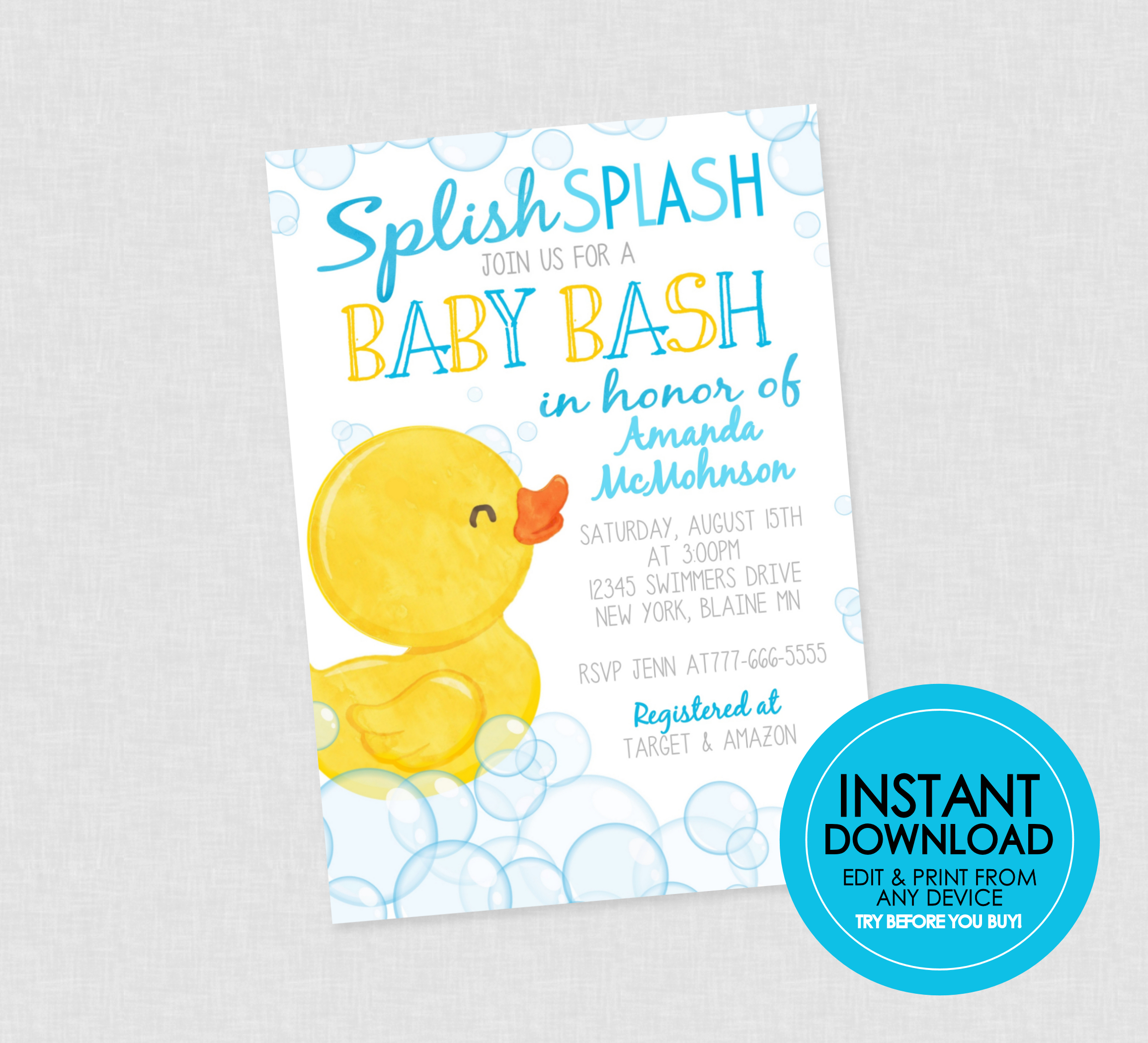 Rubber Duck Baby Shower Invitations design preview