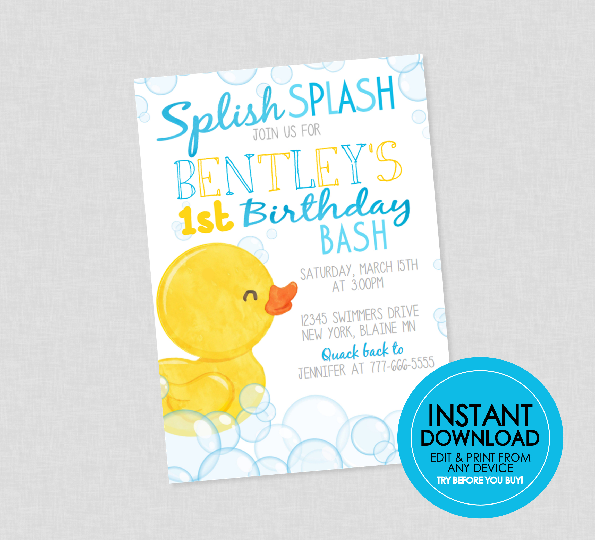 Duck Birthday Watercolor design preview