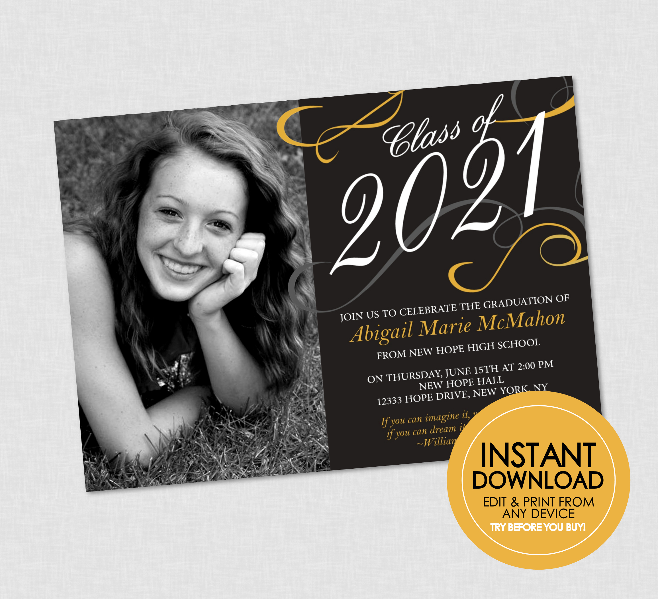 Gold Swirl 1 Photo Graduation design preview
