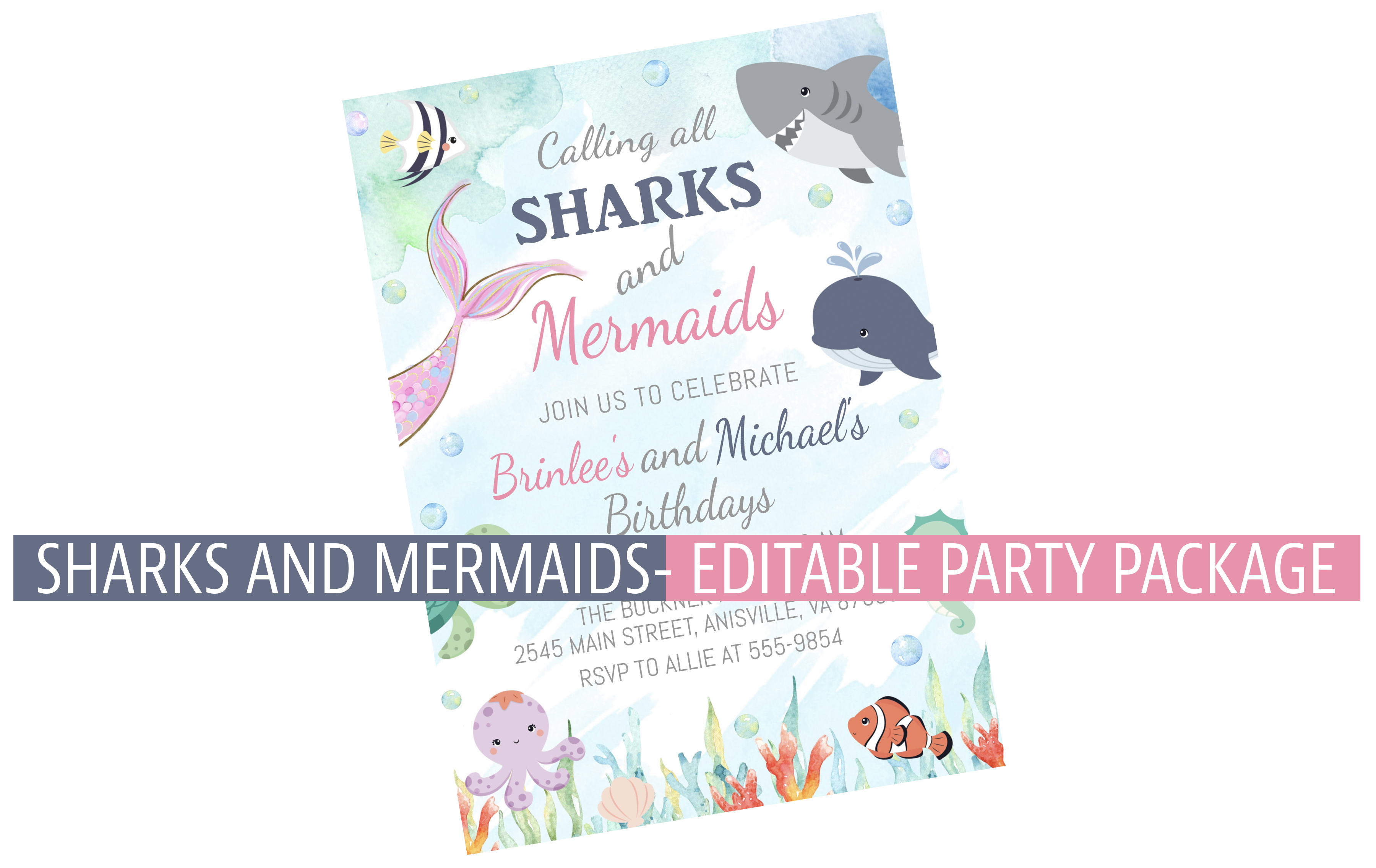 Sharks and Mermaids - Party Package design preview