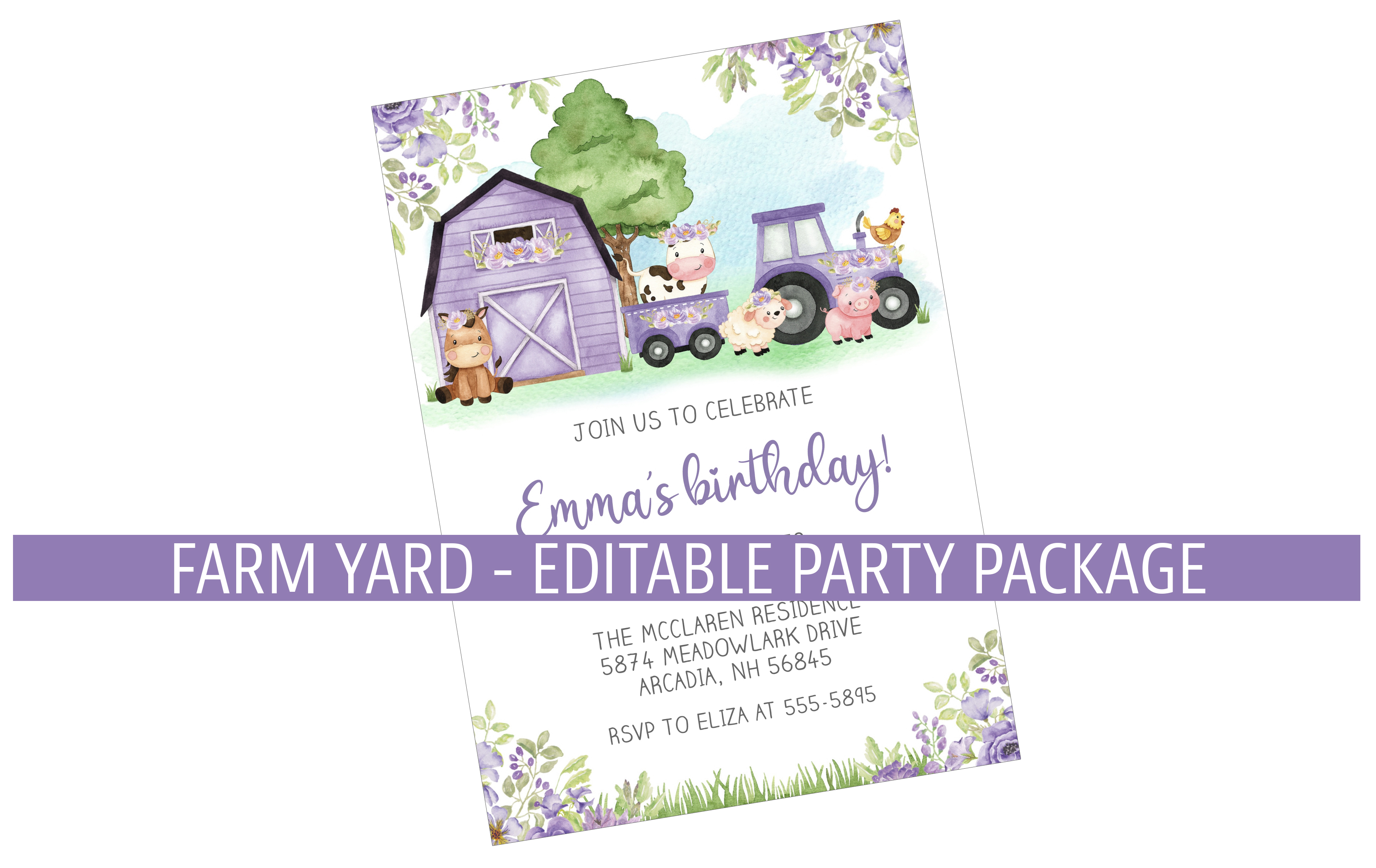 Purple Farm - Editable Party Package design preview