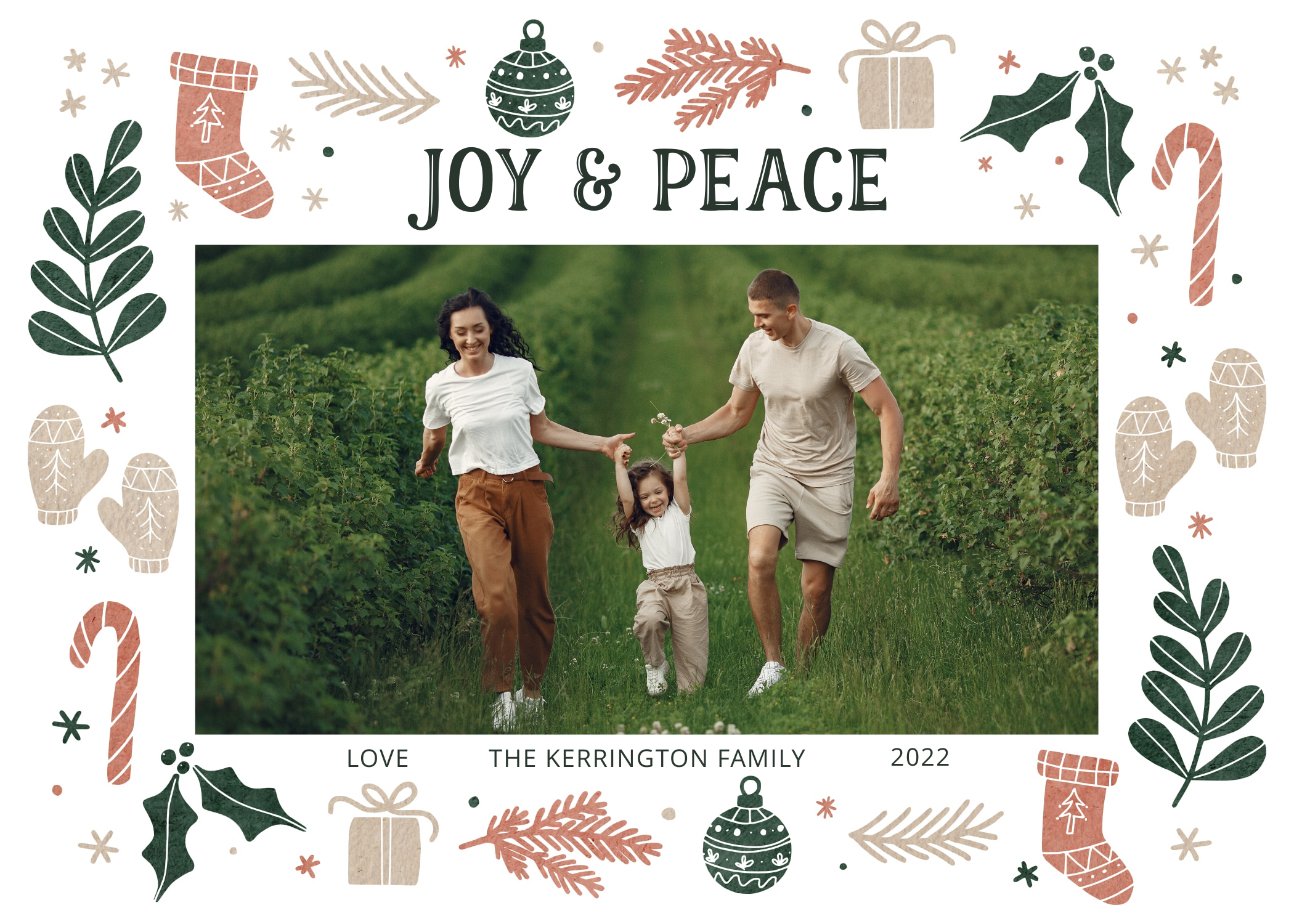 Joy and Peace Doodles Tan, Blush Pink, Green, Landscape design preview