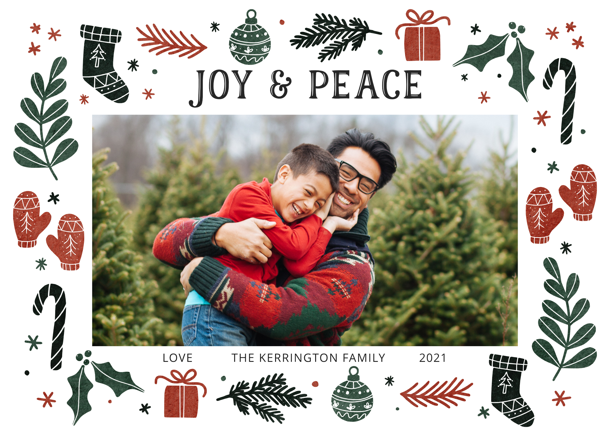 Joy and Peace Doodles Red, Green, Landscape Orientation design preview