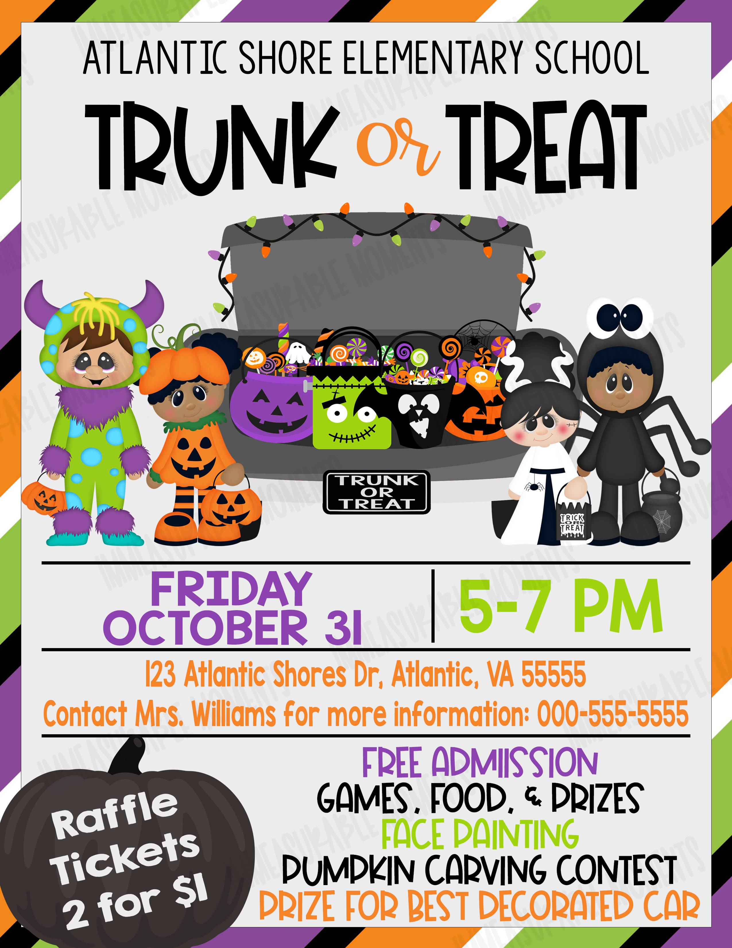 Kids Trunk or Treat Flyer Invitation, Kids Halloween Event, Community Event Flyer, School Flyer design preview