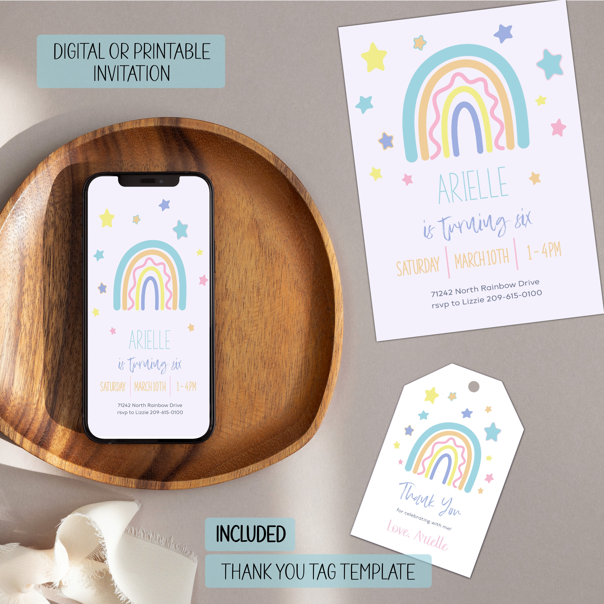 Birthday Invitation Rainbow Party design preview
