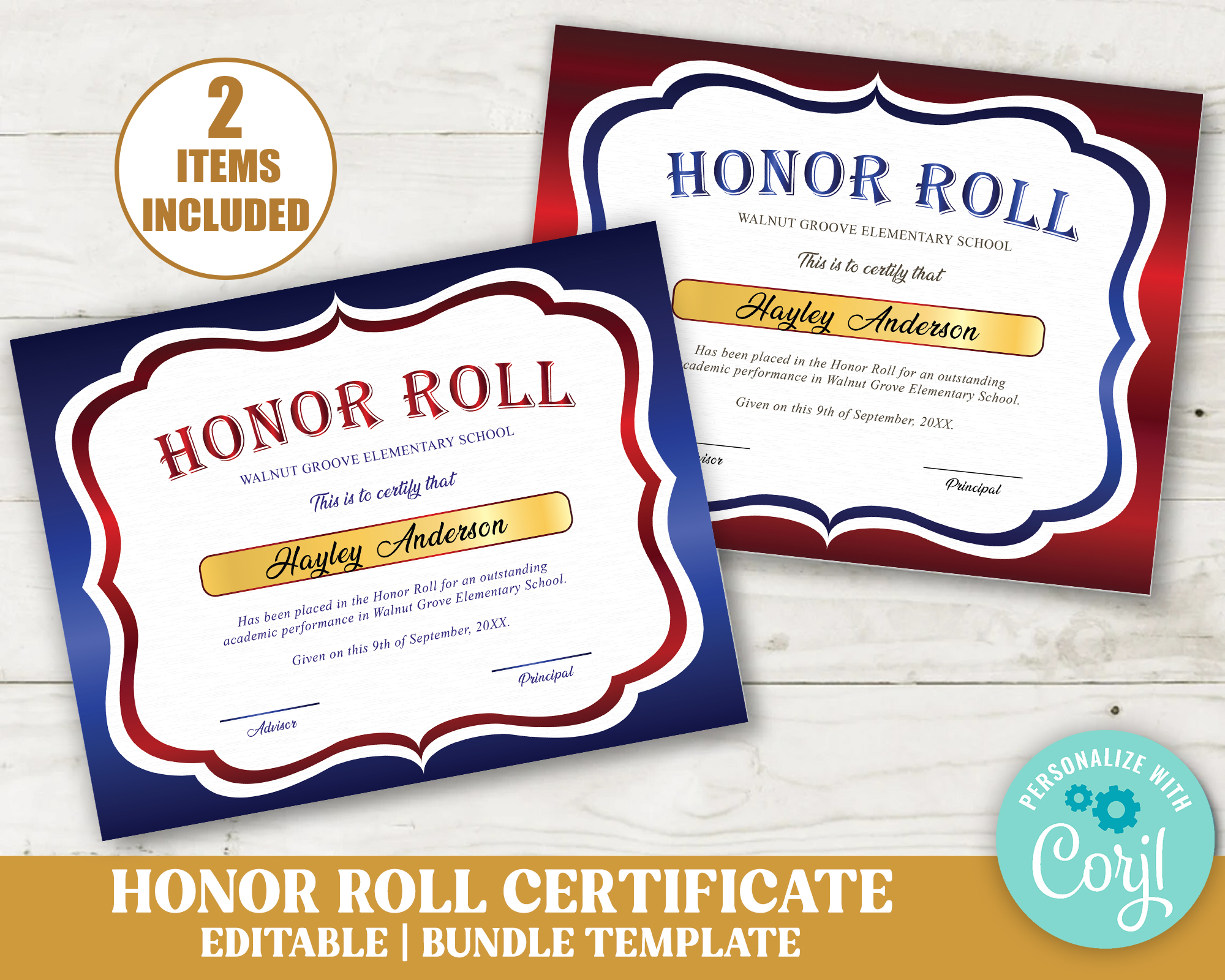 Honor Roll Certificate Bundle Red and Blue Version 1 design preview