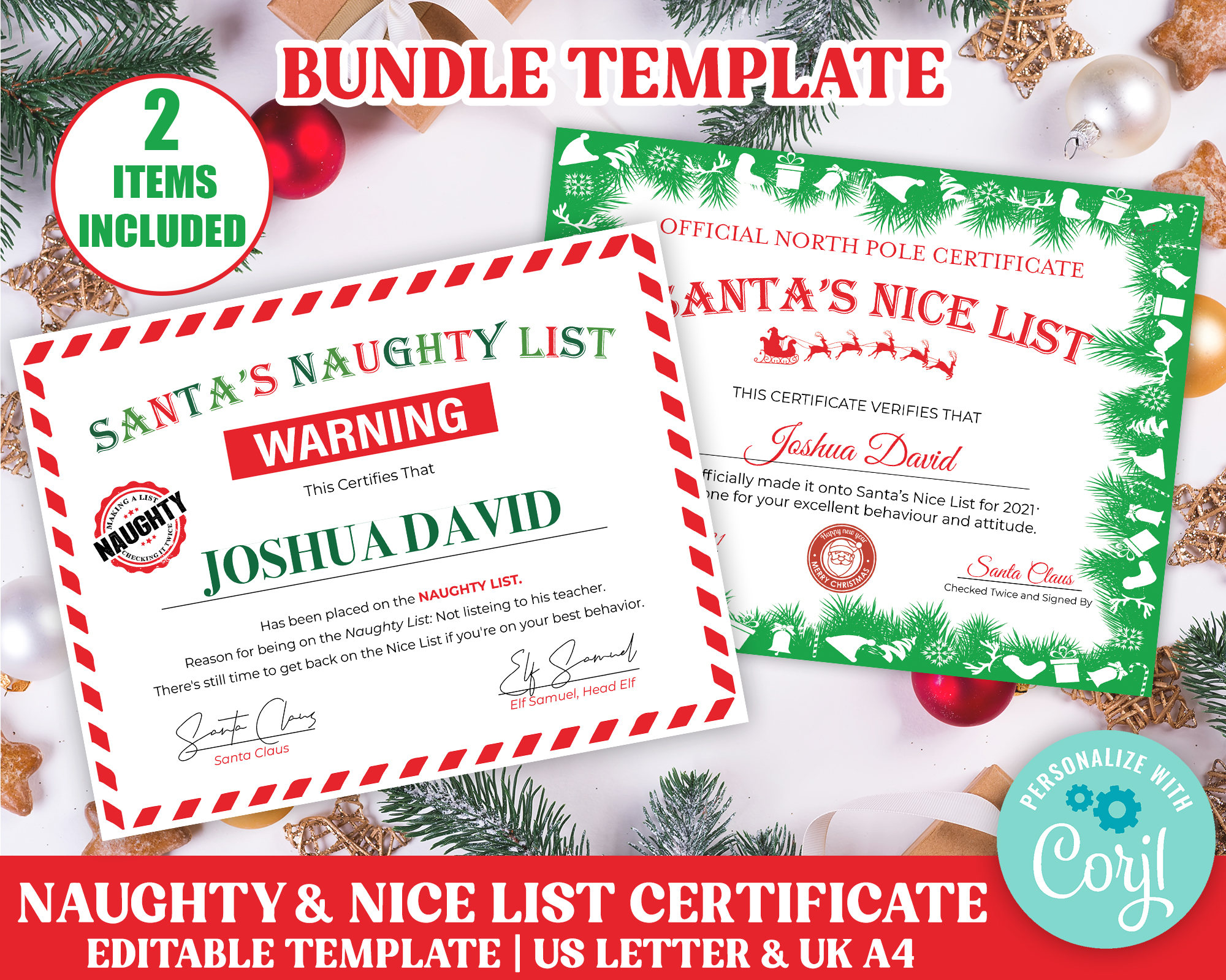 Naughty and Nice List Certificate Bundle design preview