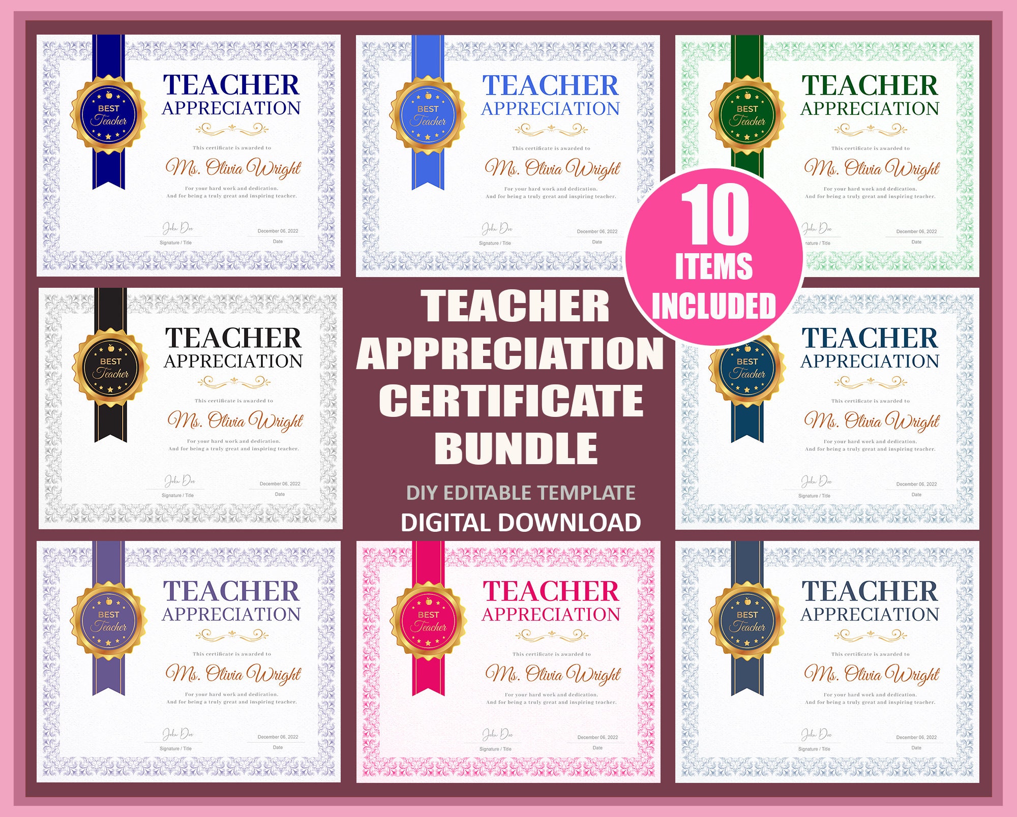 Teachers Appreciation Certificate Bundle design preview