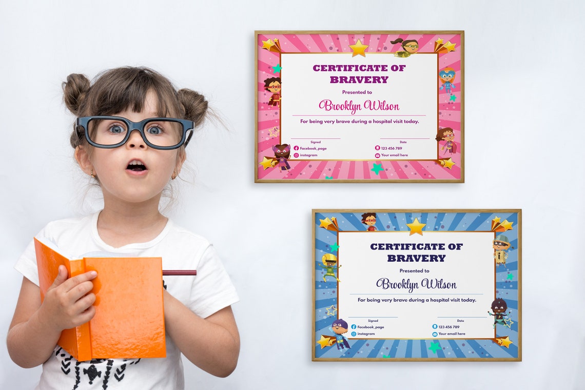 Certificate of Bravery Awards (Blue and Pink) design preview
