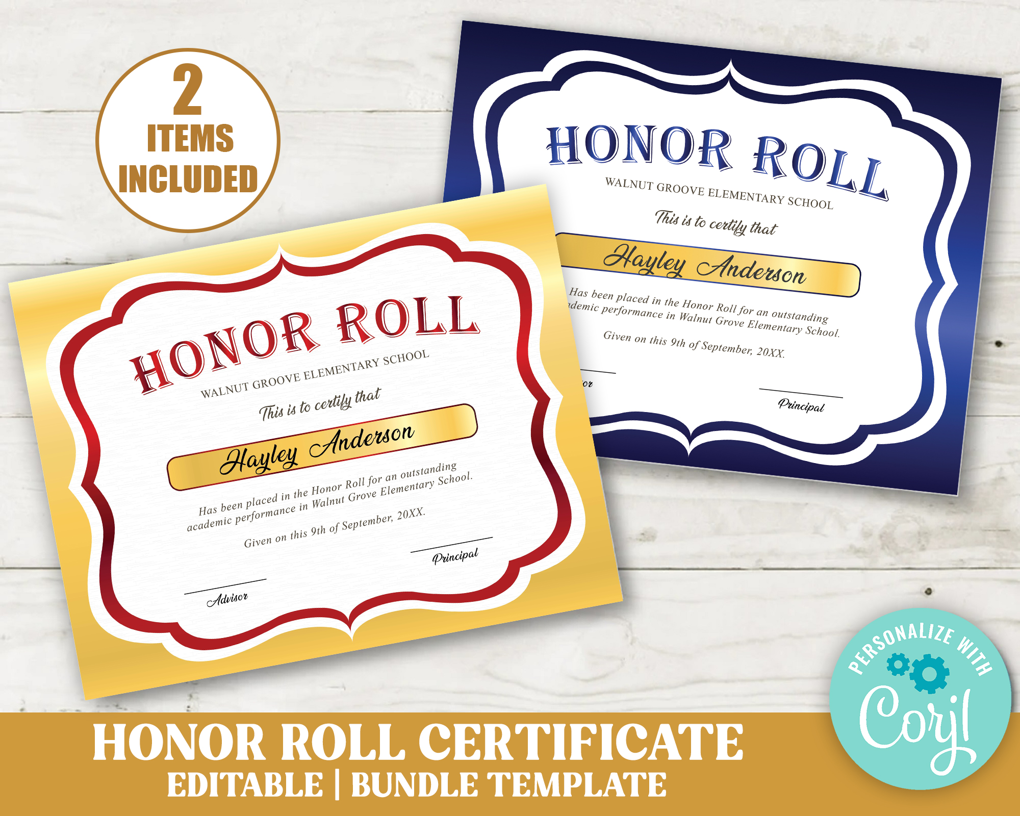 Honor Roll Certificate Bundle BLUE and BEIGE design preview
