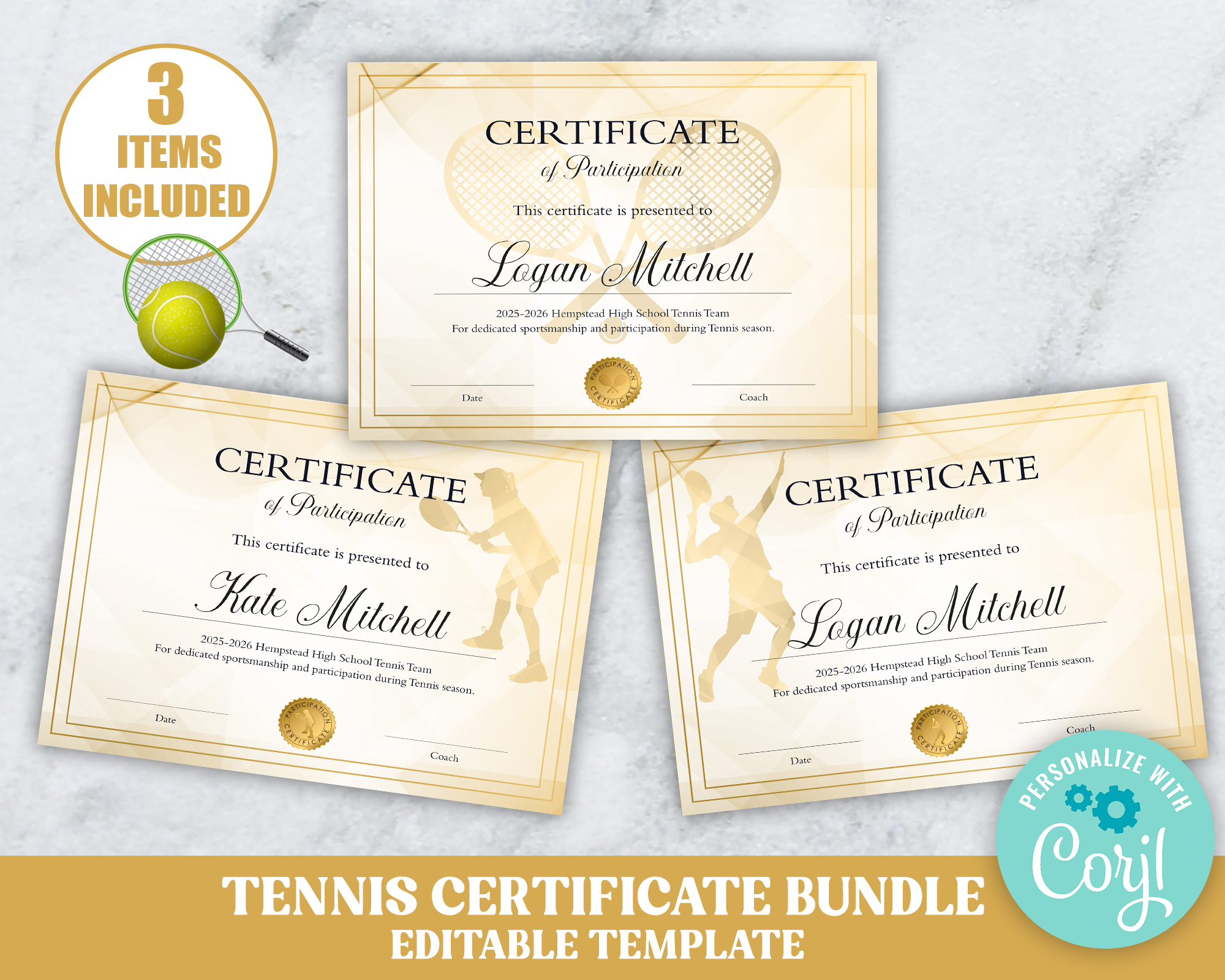 Tennis Certificate Bundle design preview