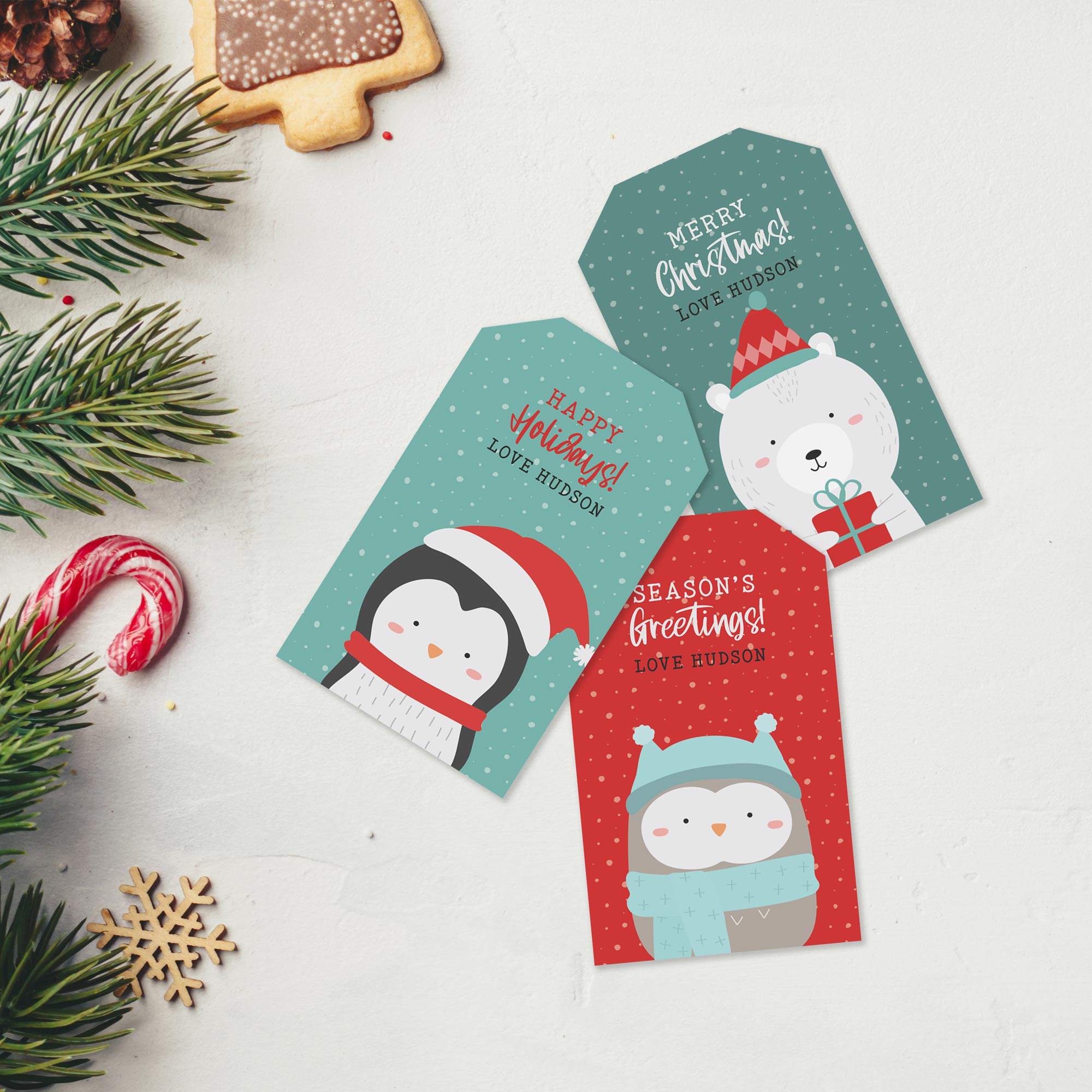 Cute Winter Christmas Animal GIFT TAG Penguin BUNDLE design preview