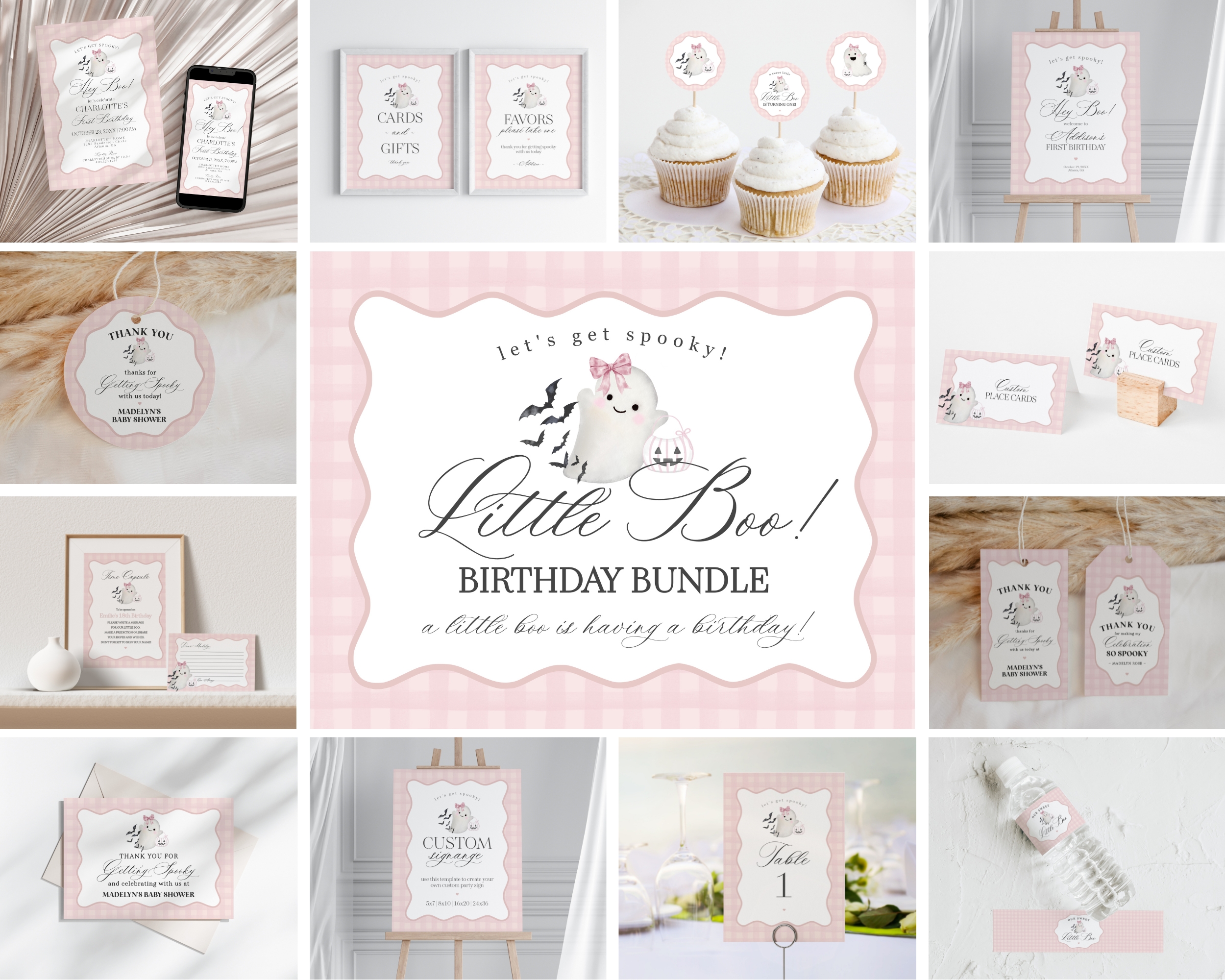 pink preppy halloween - birthday bundle design preview